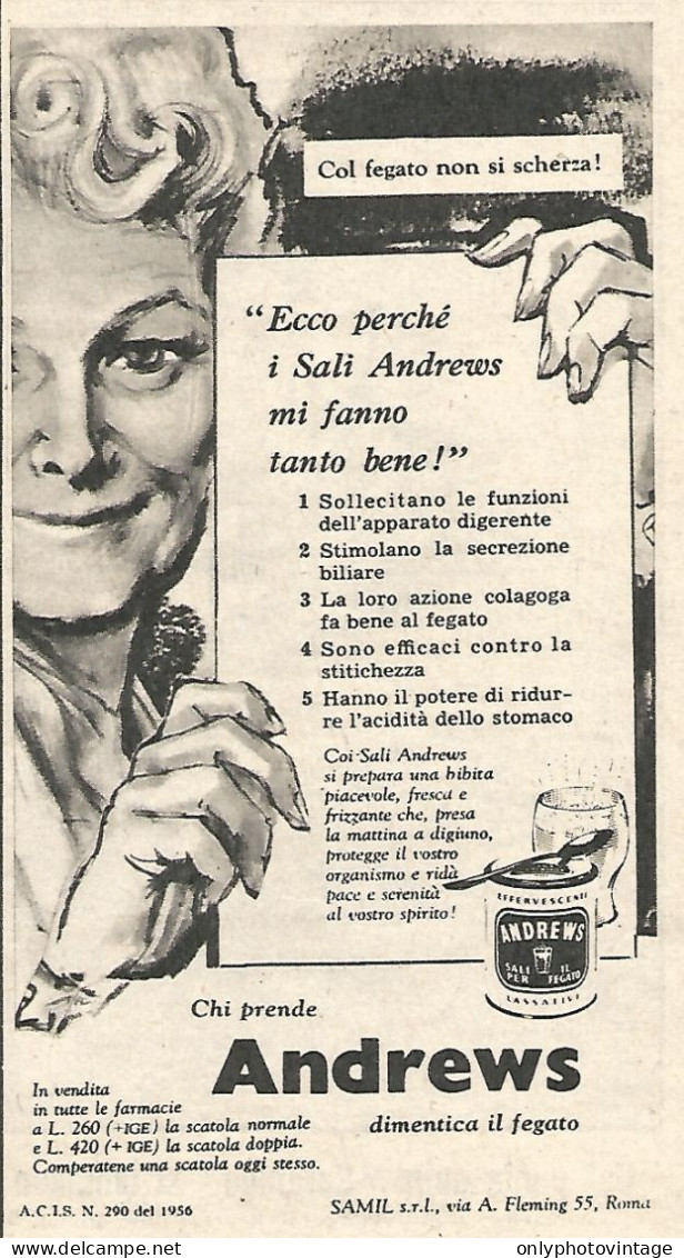 Chi Prende ANDREWS Dimentica Il Fegato  - Pubblicit� Del 1958 - Vintage Ad - Advertising