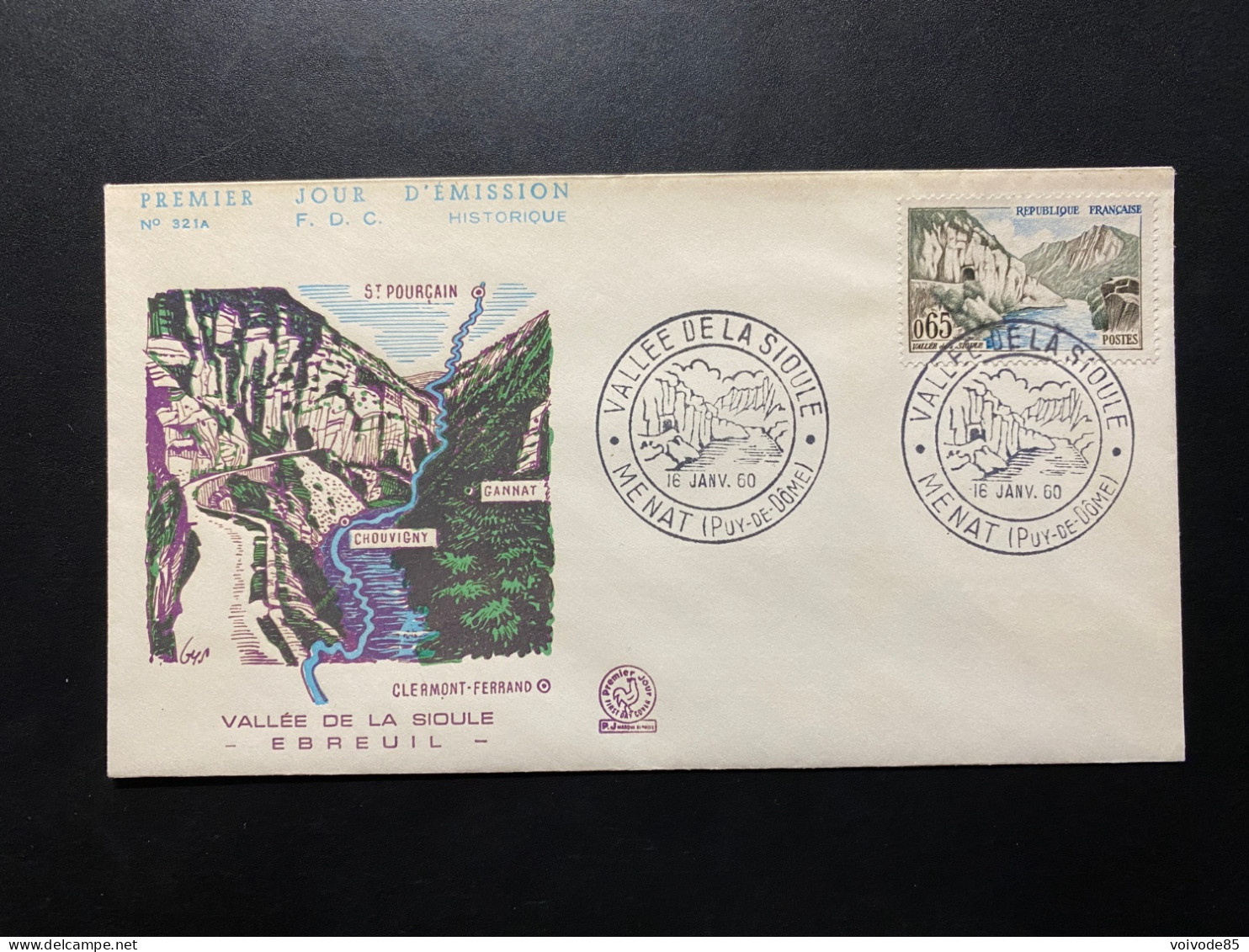 Enveloppe 1er Jour "Vallée De La Sioule - Ebreuil" - 16/01/1960 - 1239 - Historique N° 321A - 1960-1969
