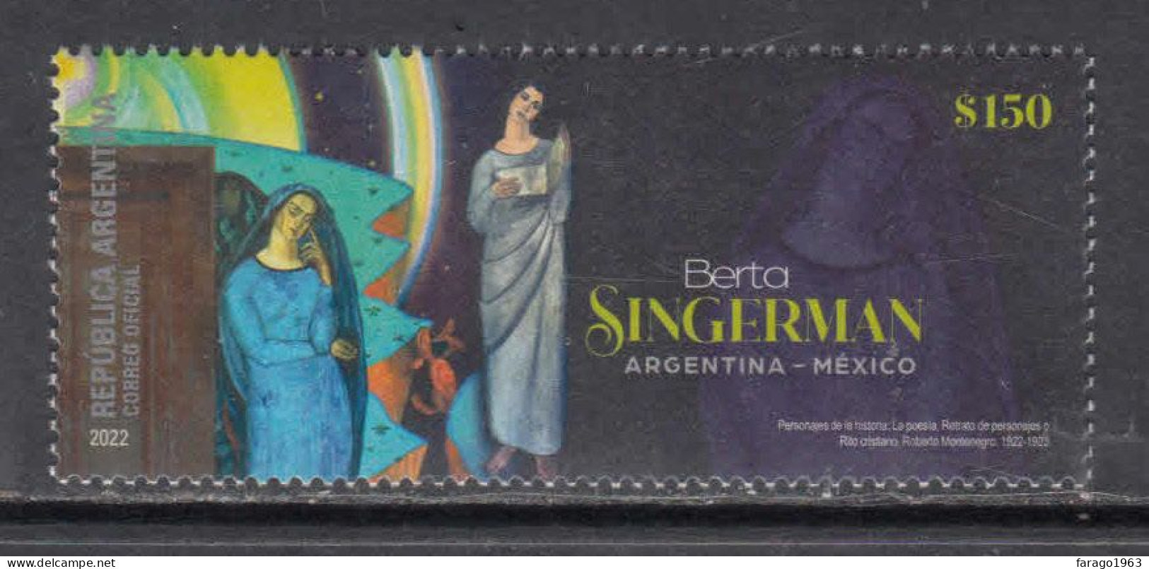 2022  Argentina  Berta Singerman Art JOINT ISSUE Mexico Complete Set Of 1 MNH - Nuevos