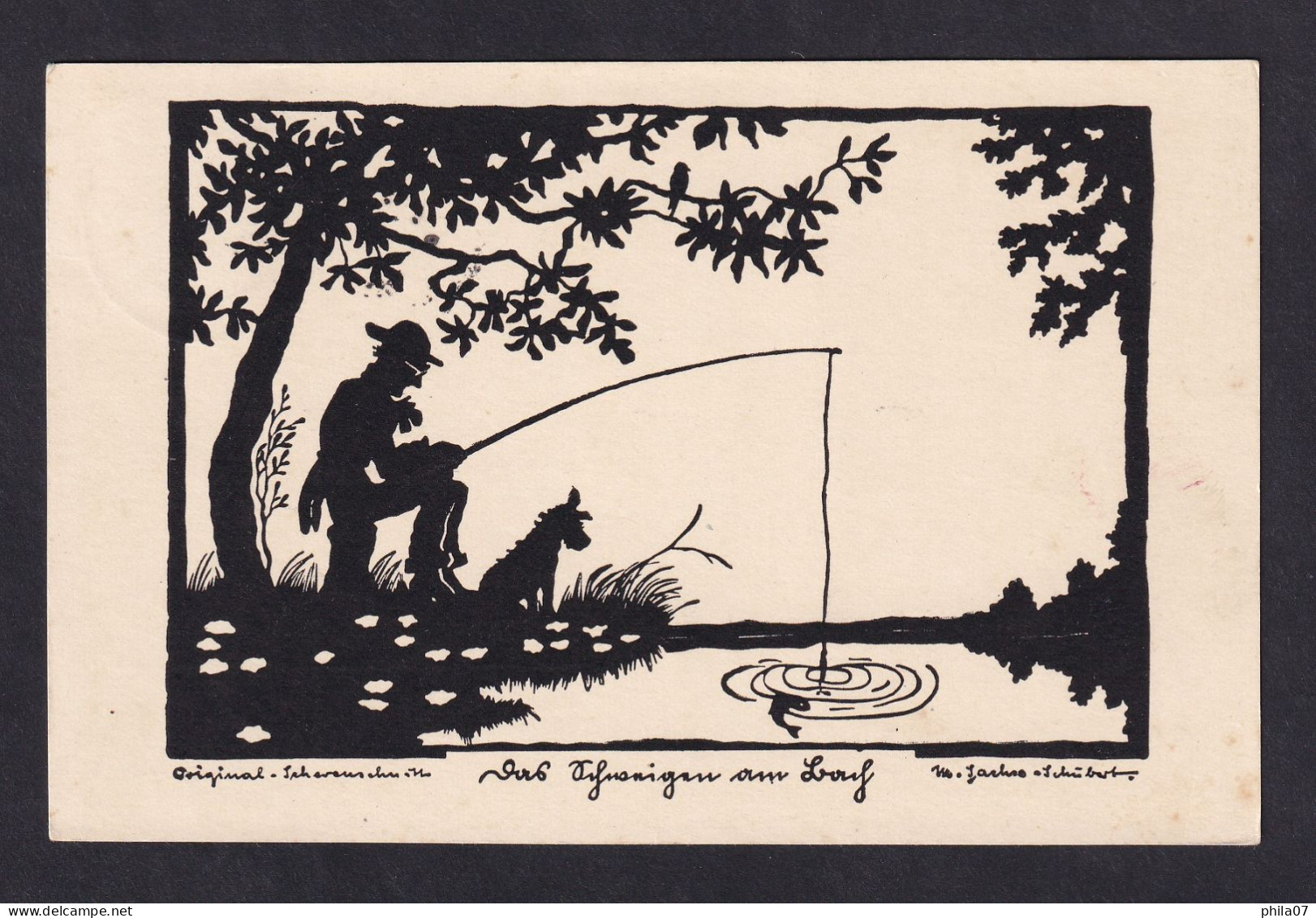 Fishing / Postcard Circulated, 2 Scans - Scherenschnitt - Silhouette