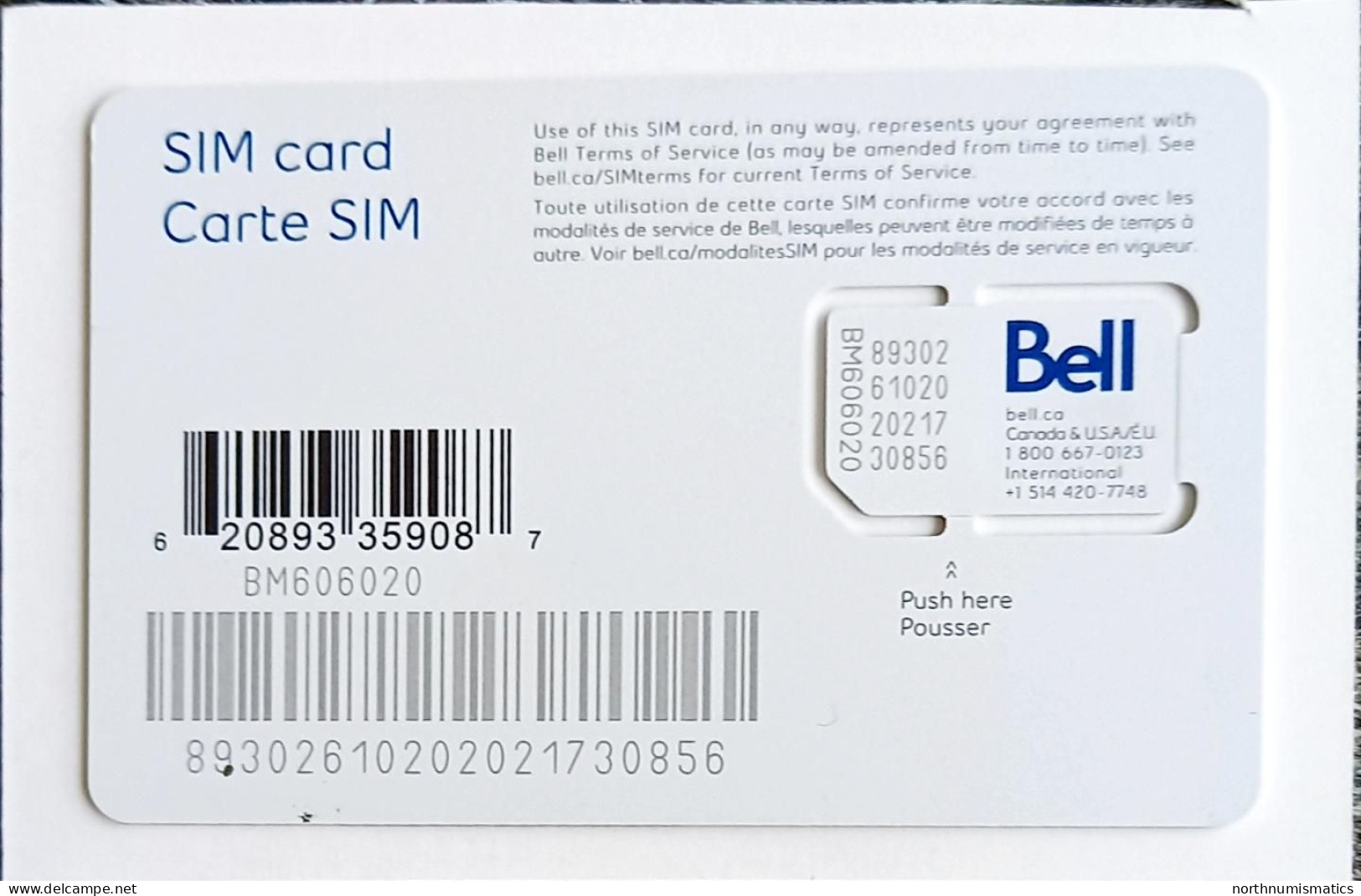 Canada Bell Gsm Original Chip Sim Card - Lots - Collections