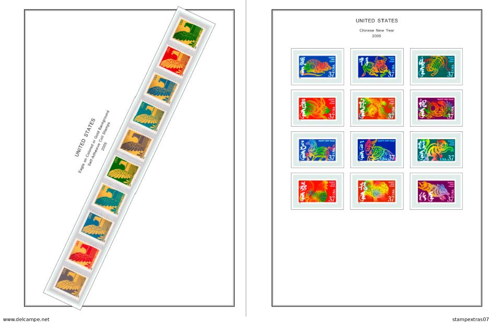 COLOR PRINTED USA 2005-2010 STAMP ALBUM PAGES (90 Illustrated Pages) >> FEUILLES ALBUM - Pre-printed Pages