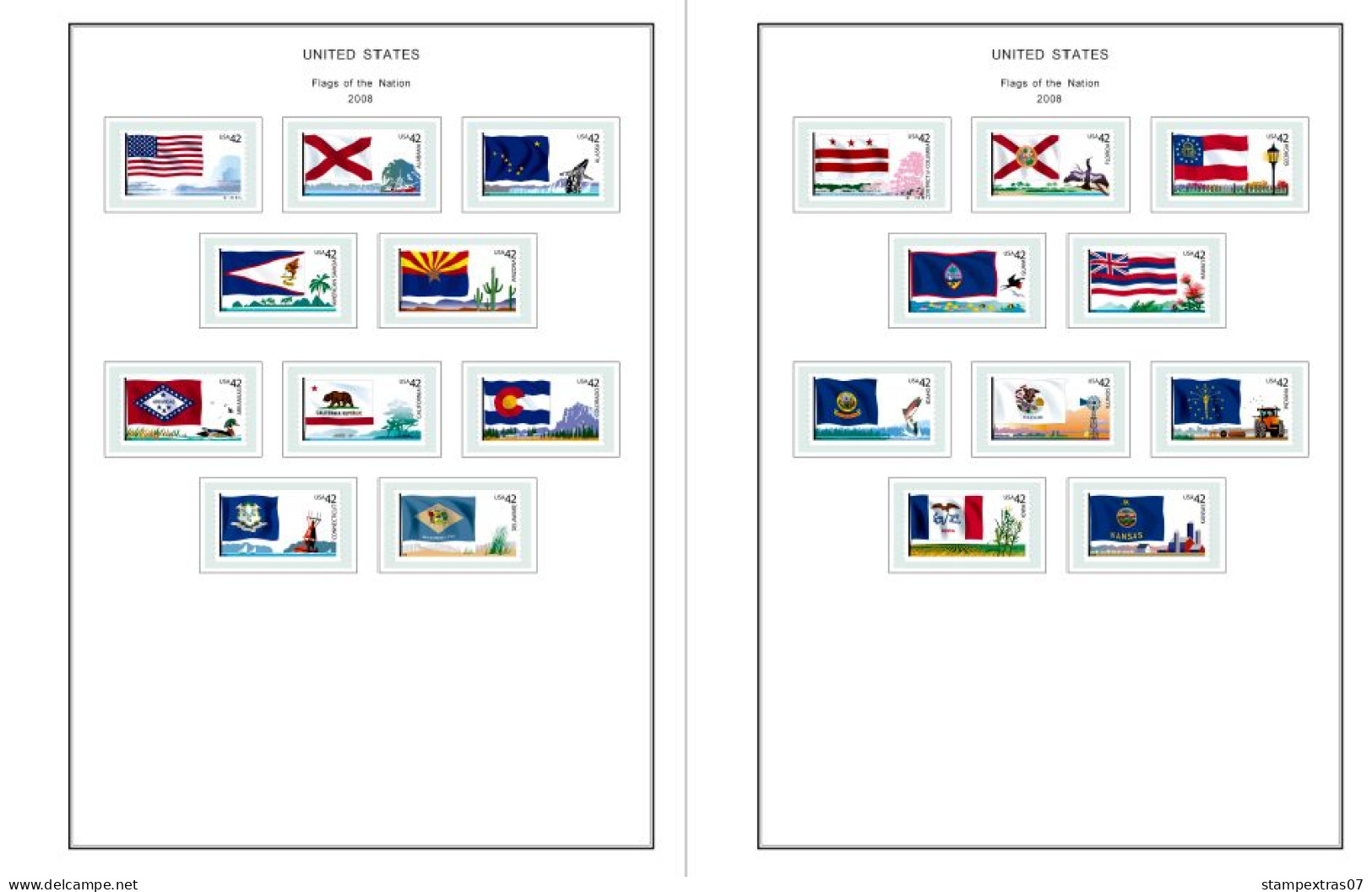 COLOR PRINTED USA 2005-2010 STAMP ALBUM PAGES (90 illustrated pages) >> FEUILLES ALBUM