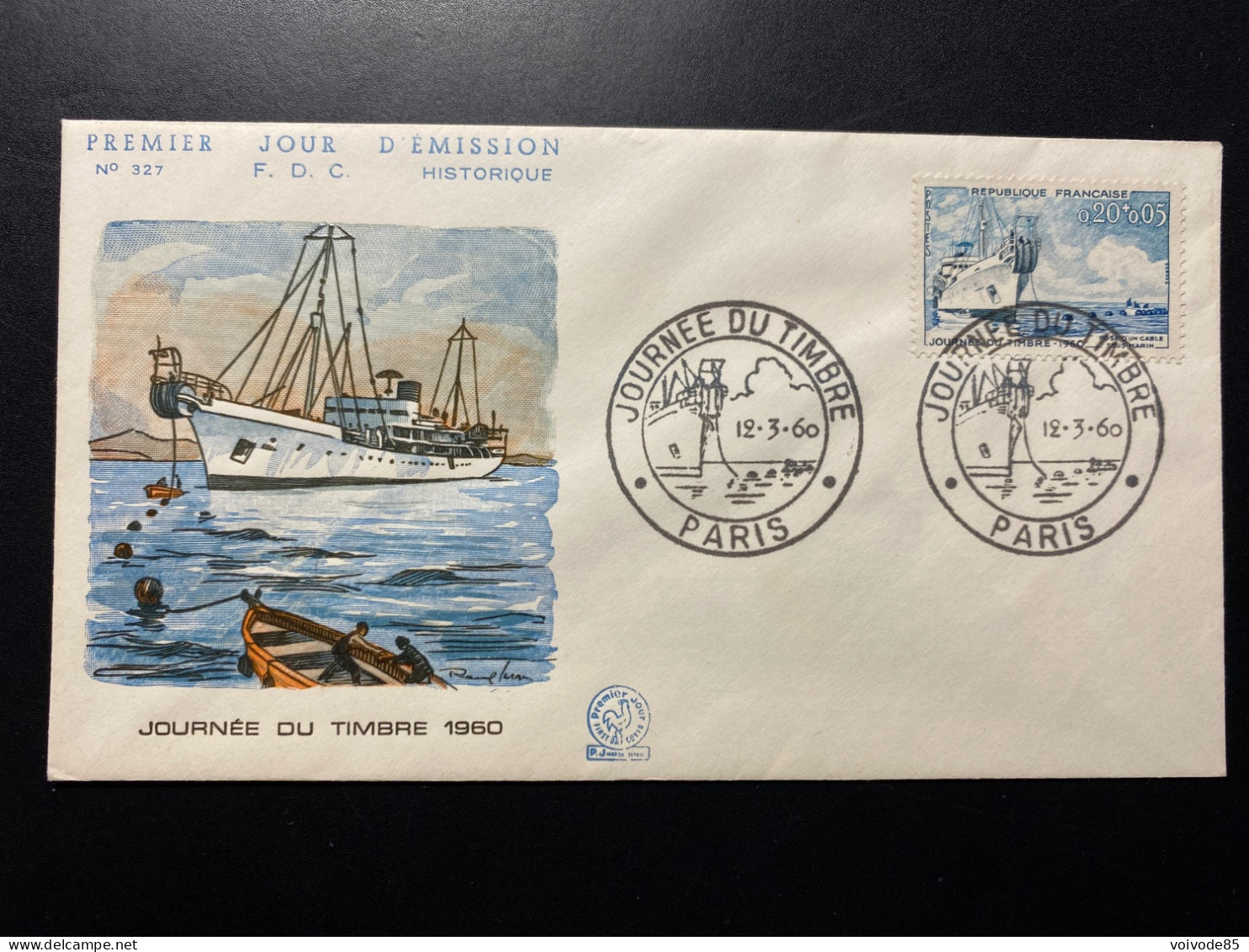 Enveloppe 1er Jour "Journée Du Timbre - Bateaux Navire Cablier Ampère" - 12/03/1960 - 1245 - Historique N° 327 - 1960-1969