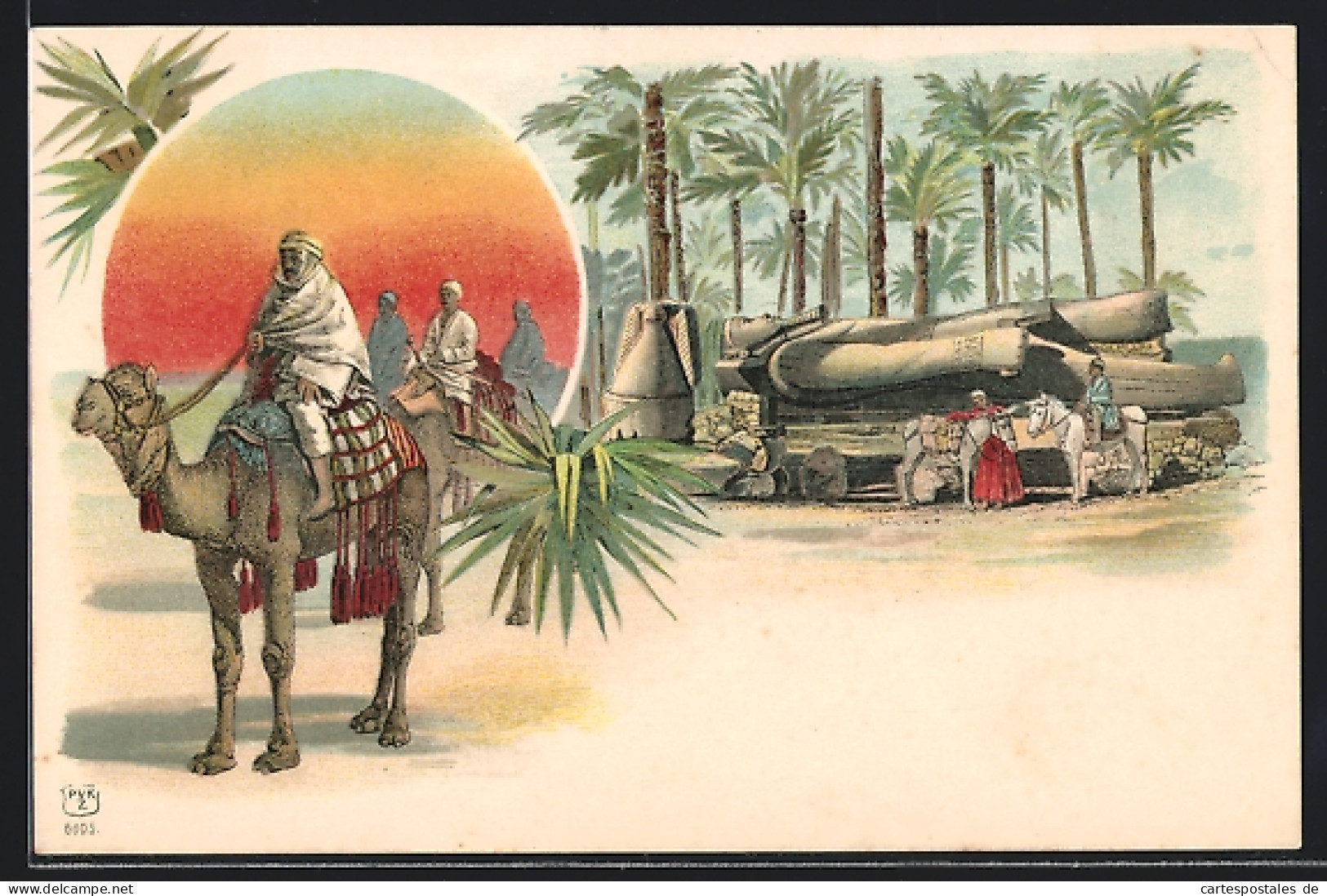 Lithographie Memphis, Statue Des Pharaos, Kamelreiter  - Sonstige & Ohne Zuordnung