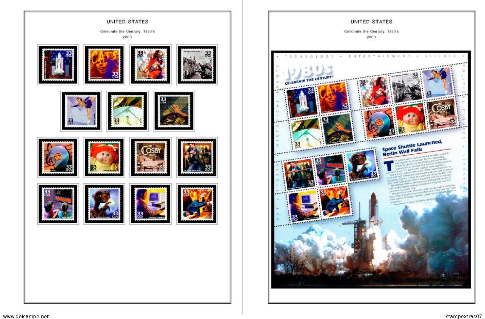 COLOR PRINTED USA 2000-2004 STAMP ALBUM PAGES (88 Illustrated Pages) >> FEUILLES ALBUM - Pre-printed Pages