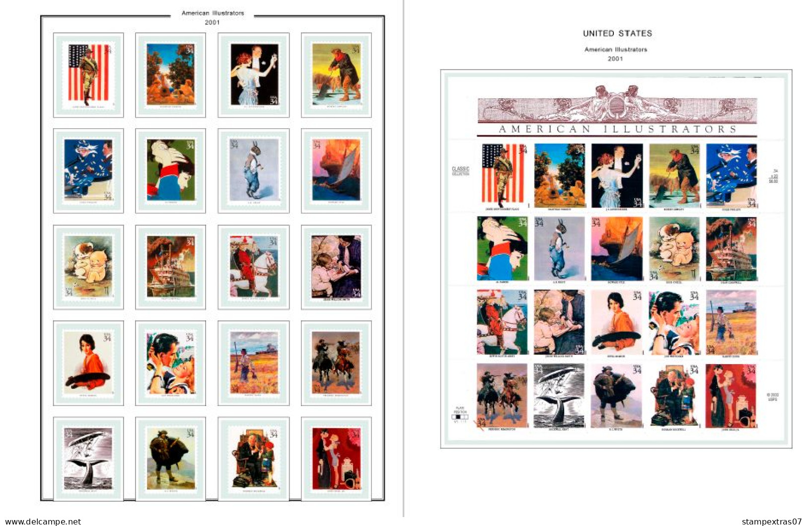 COLOR PRINTED USA 2000-2004 STAMP ALBUM PAGES (88 illustrated pages) >> FEUILLES ALBUM