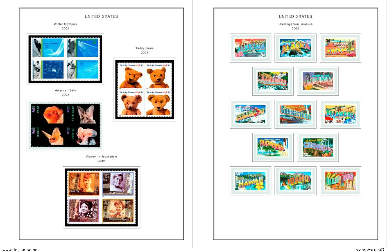 COLOR PRINTED USA 2000-2004 STAMP ALBUM PAGES (88 illustrated pages) >> FEUILLES ALBUM