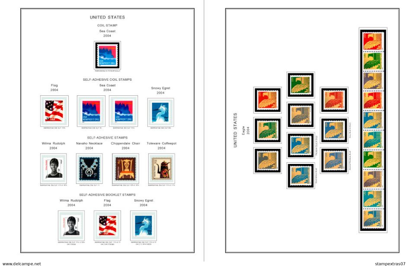 COLOR PRINTED USA 2000-2004 STAMP ALBUM PAGES (88 illustrated pages) >> FEUILLES ALBUM