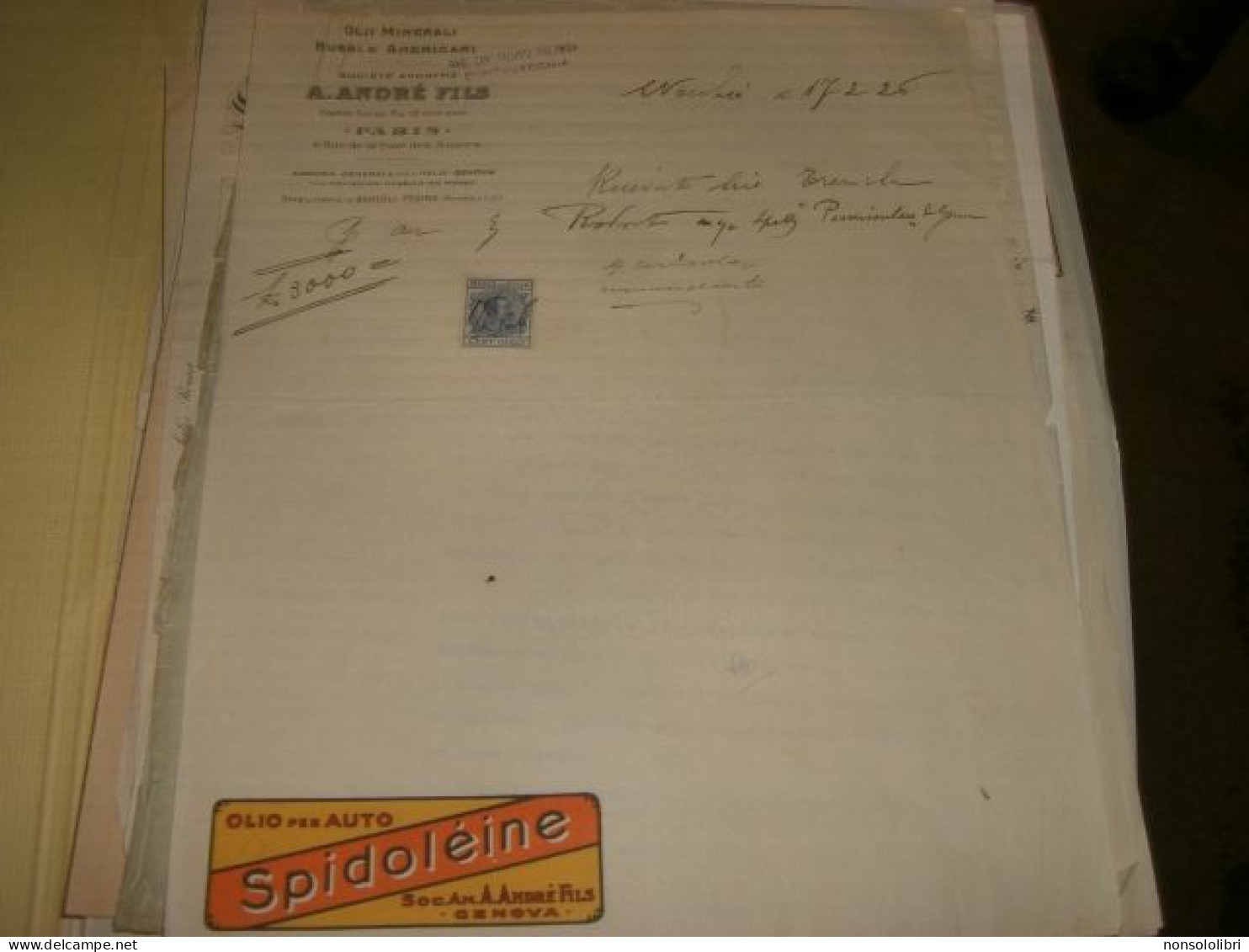 DOCUMENTO SU CARTA INTESTATA A.ANDRE' FILS PARIS OLII MINERALI -SPIDOLEINE - Historische Documenten