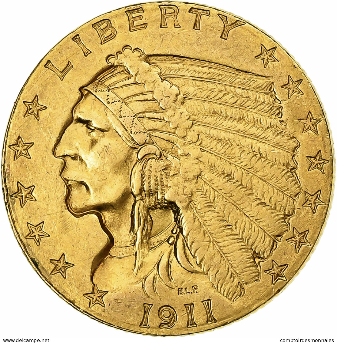 États-Unis, $2.50, Quarter Eagle, Indian Head, 1911, Philadelphie, Or, TTB+ - 2.50$ - Quarter Eagle - 1908-1912: Indian Head
