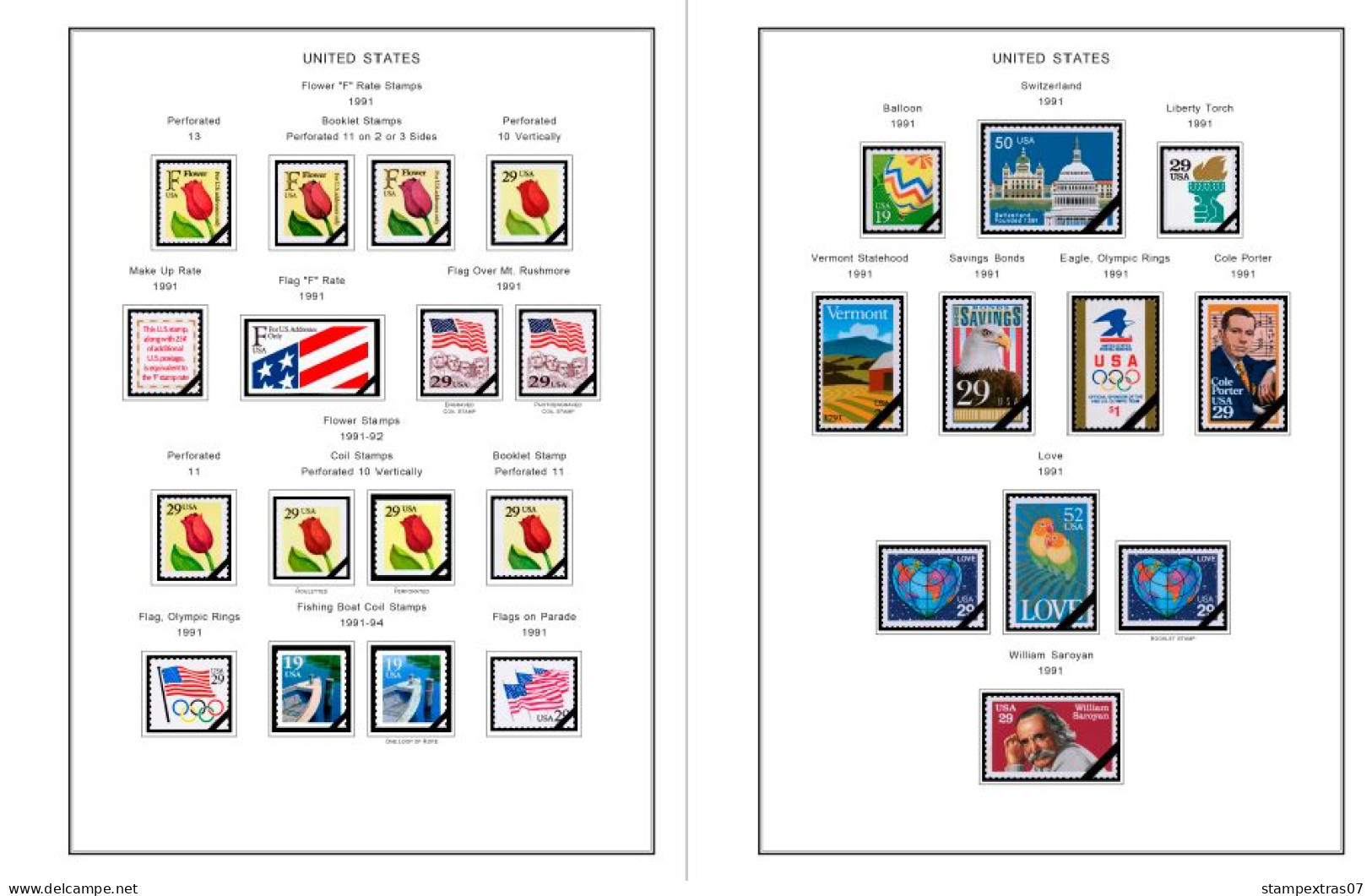 COLOR PRINTED USA 1991-1999 STAMP ALBUM PAGES (143 Illustrated Pages) >> FEUILLES ALBUM - Pre-printed Pages