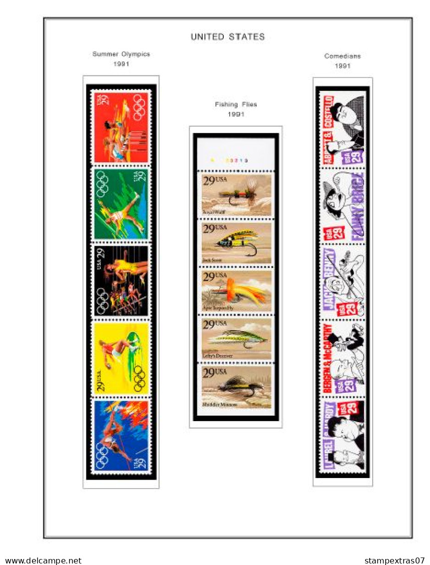 COLOR PRINTED USA 1991-1999 STAMP ALBUM PAGES (143 Illustrated Pages) >> FEUILLES ALBUM - Pre-printed Pages