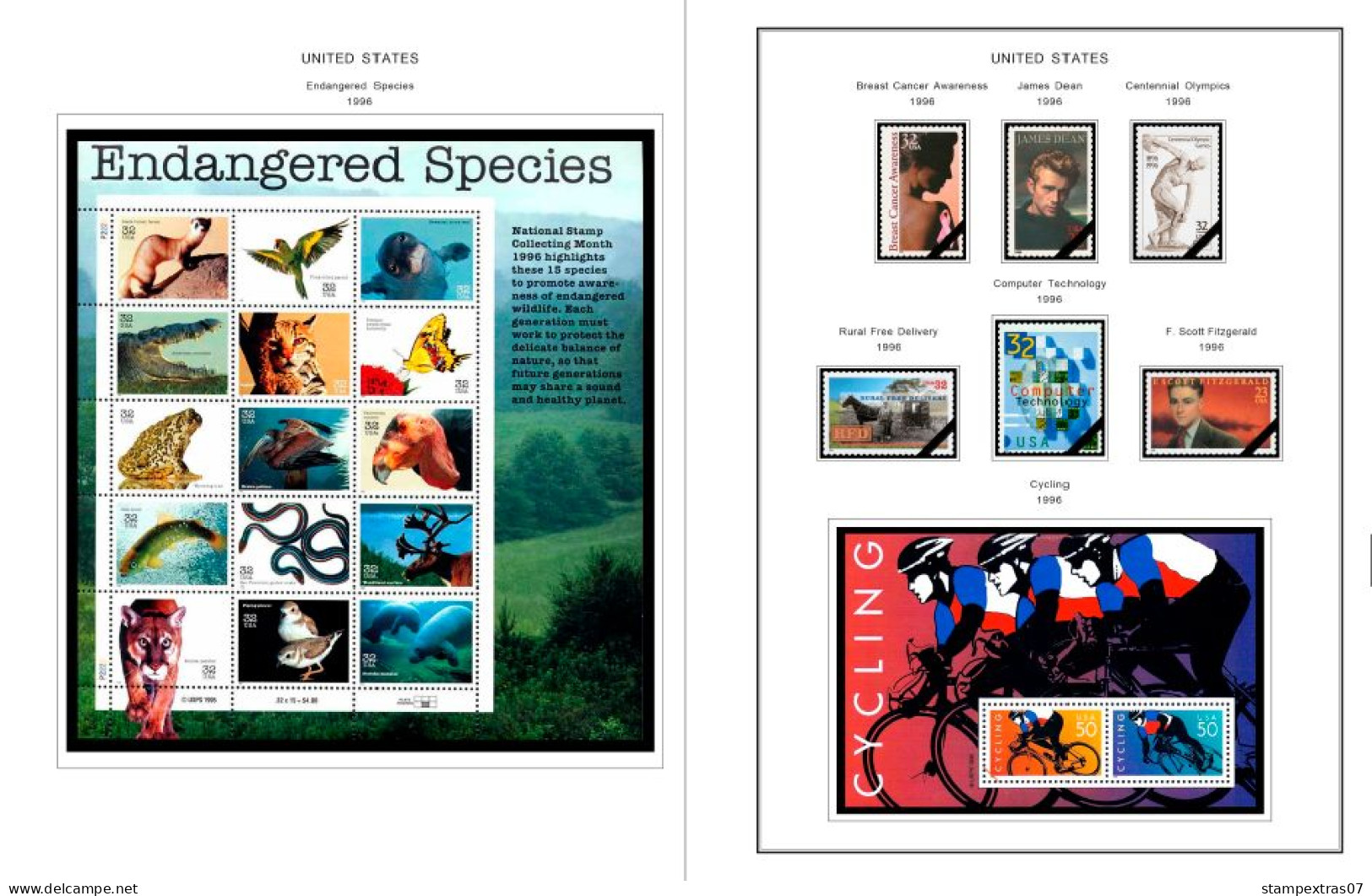 COLOR PRINTED USA 1991-1999 STAMP ALBUM PAGES (143 illustrated pages) >> FEUILLES ALBUM