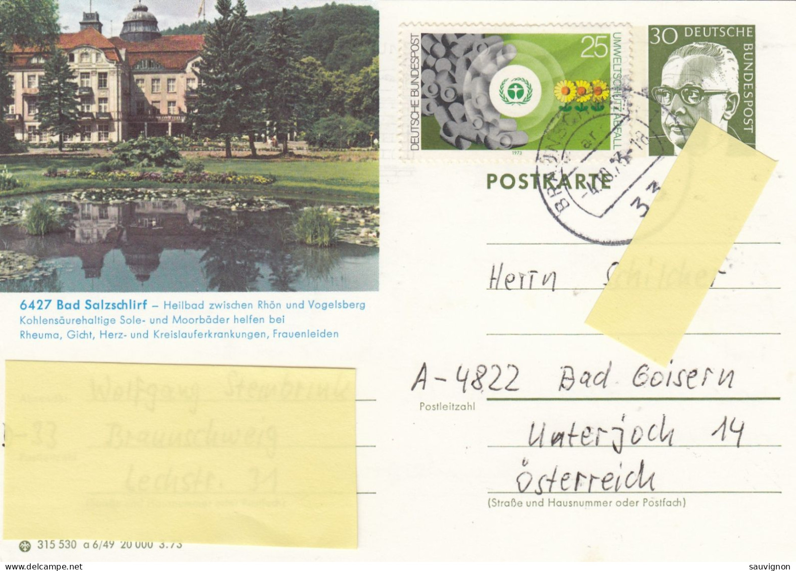 Deutschland. Bildpostkarte 6427 BAD SALZSCHLIRF, Wertstempel 30 Pfg. Heinemann Serie "a/03" - Cartoline Illustrate - Usati
