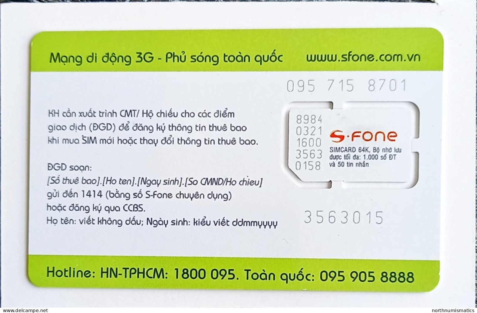 Vietnam Sfone Gsm Original Chip Sim Card - Colecciones