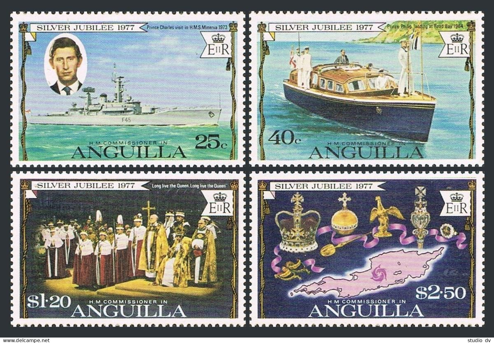Anguilla 271-274,MNH.Mi 269-272. Reign Of Queen Elizabeth II,25.HMS Minerva,Map. - Anguilla (1968-...)