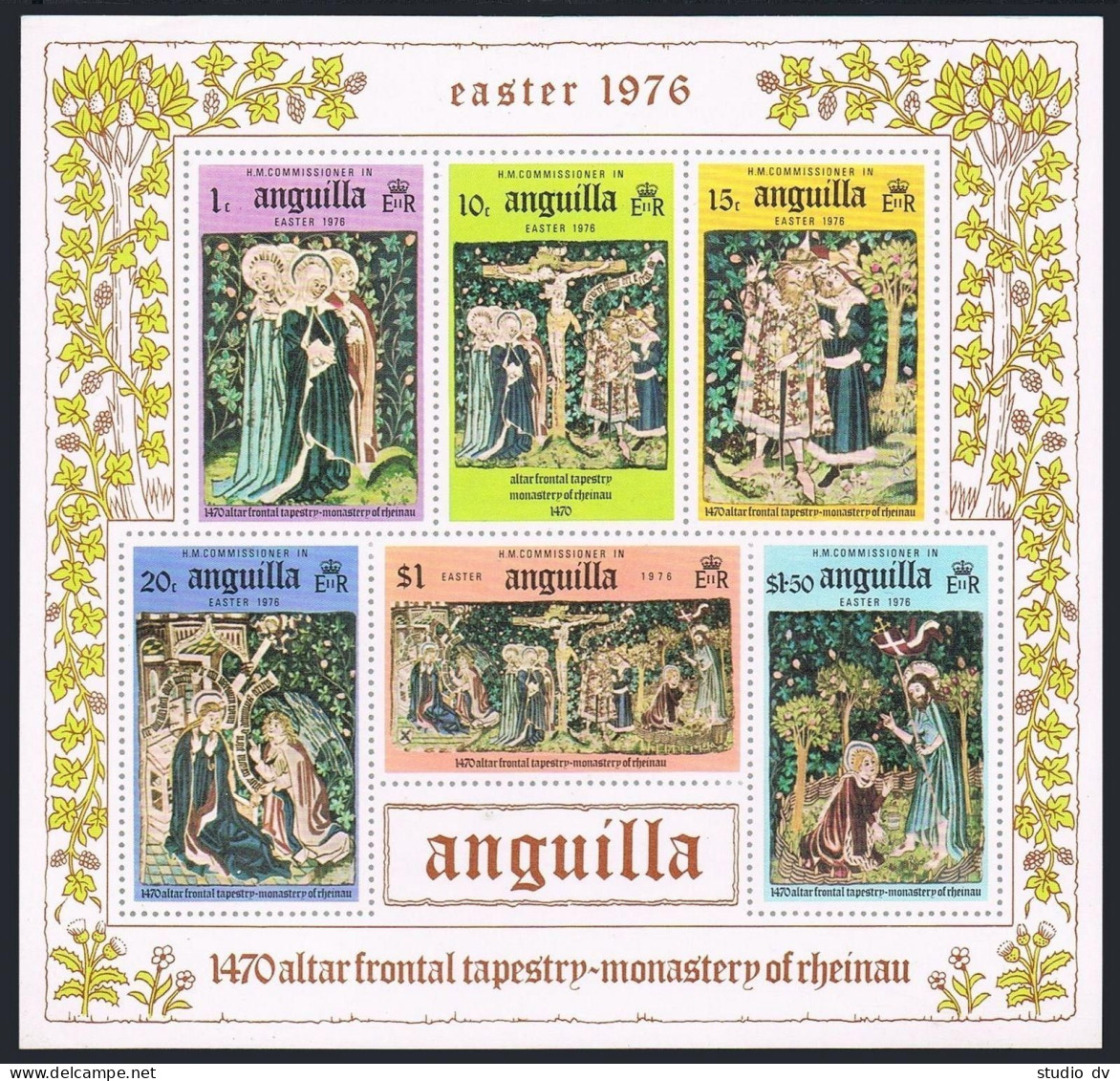 Anguilla 258a Sheet,MNH-waved.Mi Bl.12. Easter 1976.Altar Tapestry,1470.Rheinaud - Anguilla (1968-...)