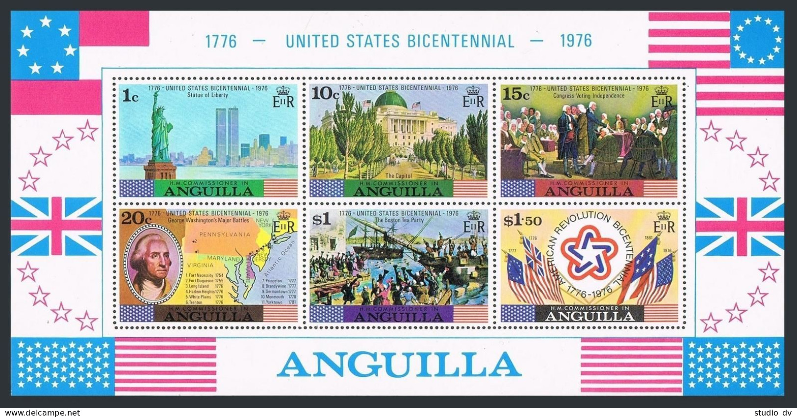 Anguilla 217-222, 222a, Hinged. USA-200. Statue Of Liberty, Capitol, Battle Map, - Anguilla (1968-...)