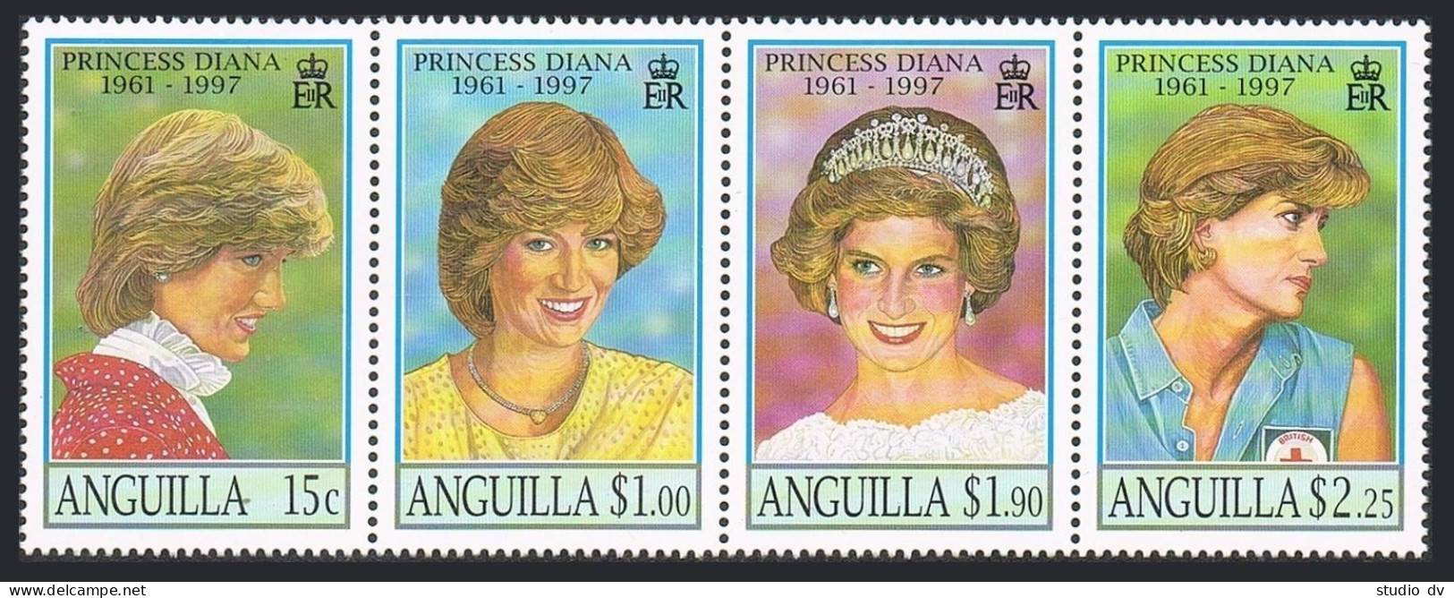 Anguilla 969 Ad Strip,MNH.Michel 996-999 Vs. Diana,Princess Of Wales,1998. - Anguilla (1968-...)