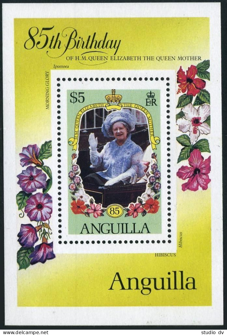Anguilla 619-621,622,as Hinged.Mi 640-642,Bl.63. Queen Mother,85th Birthday,1985 - Anguilla (1968-...)
