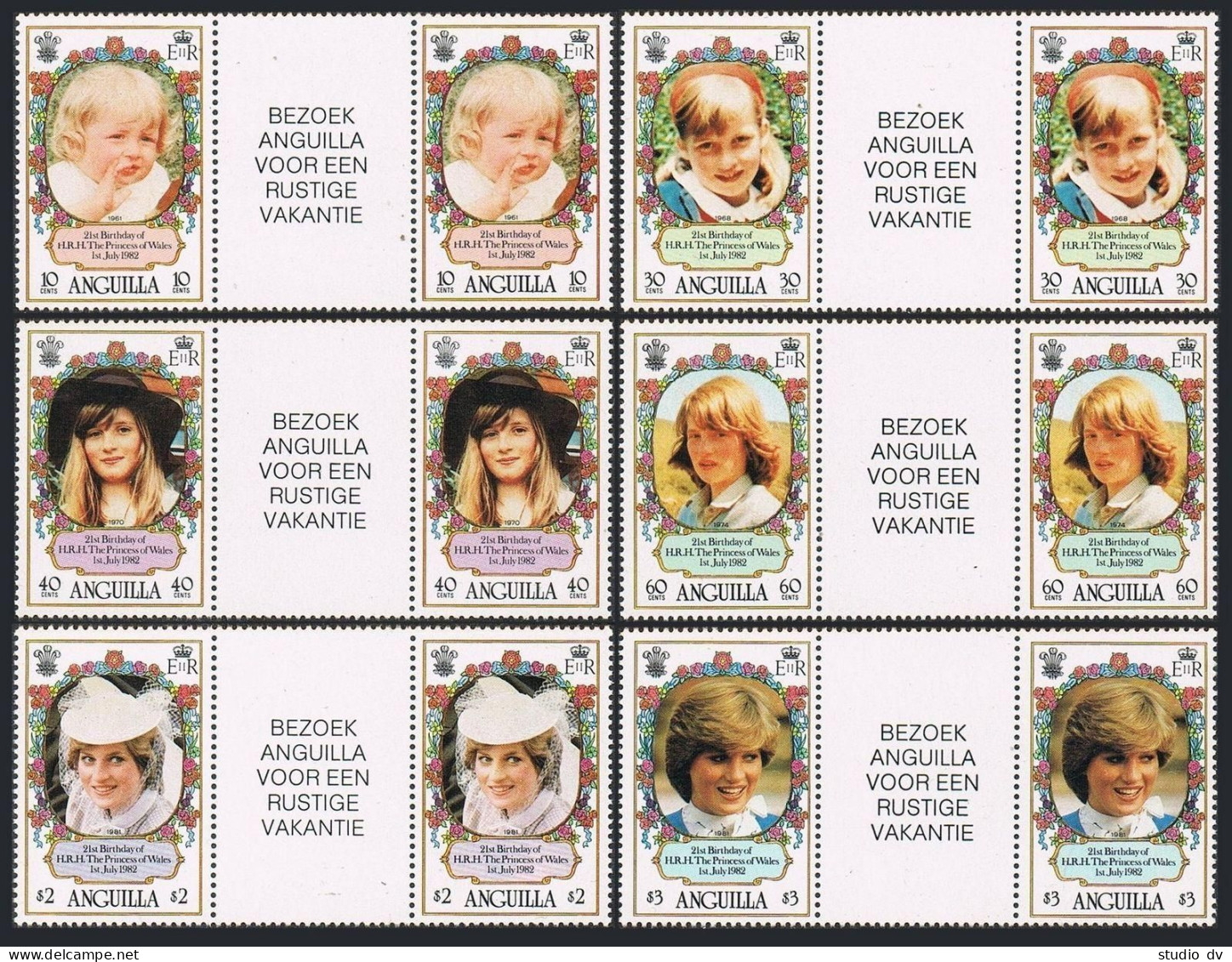 Anguilla 485-490 Gutter,MNH.Michel 483-488. Princess Diana,21th Birthday,1982 - Anguilla (1968-...)