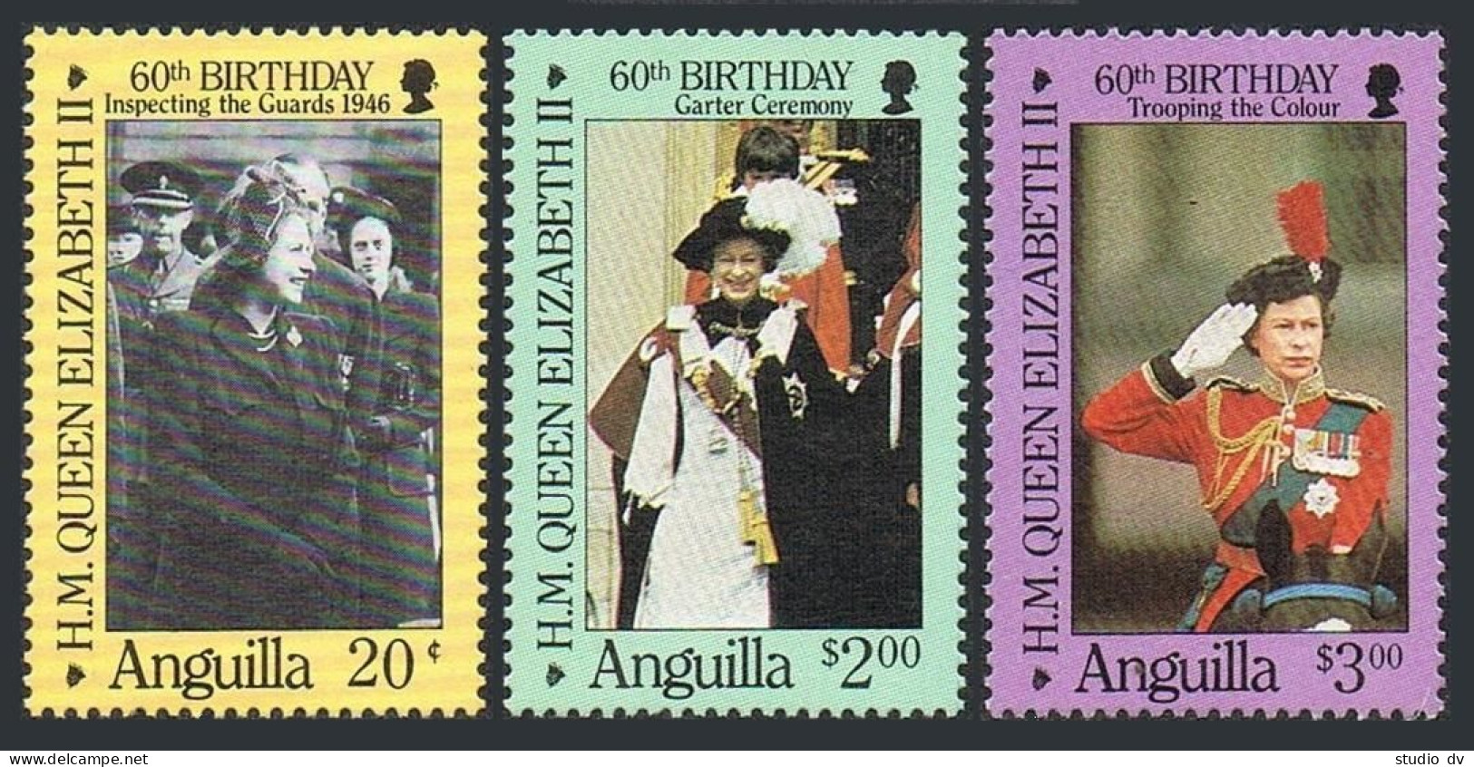 Anguilla 674-676,677,MNH.Mi 697-699,Bl.69. Queen Elizabeth II,60th Birthday,1986 - Anguilla (1968-...)