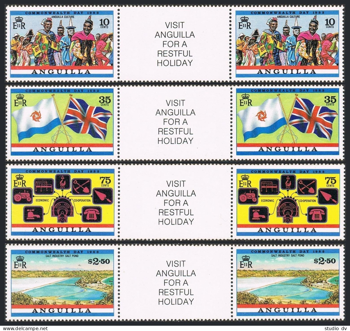 Anguilla 521-524 Gutter,525,MNH. Commonwealth Day 1983.Carnival,Flags,Salt Pond, - Anguilla (1968-...)