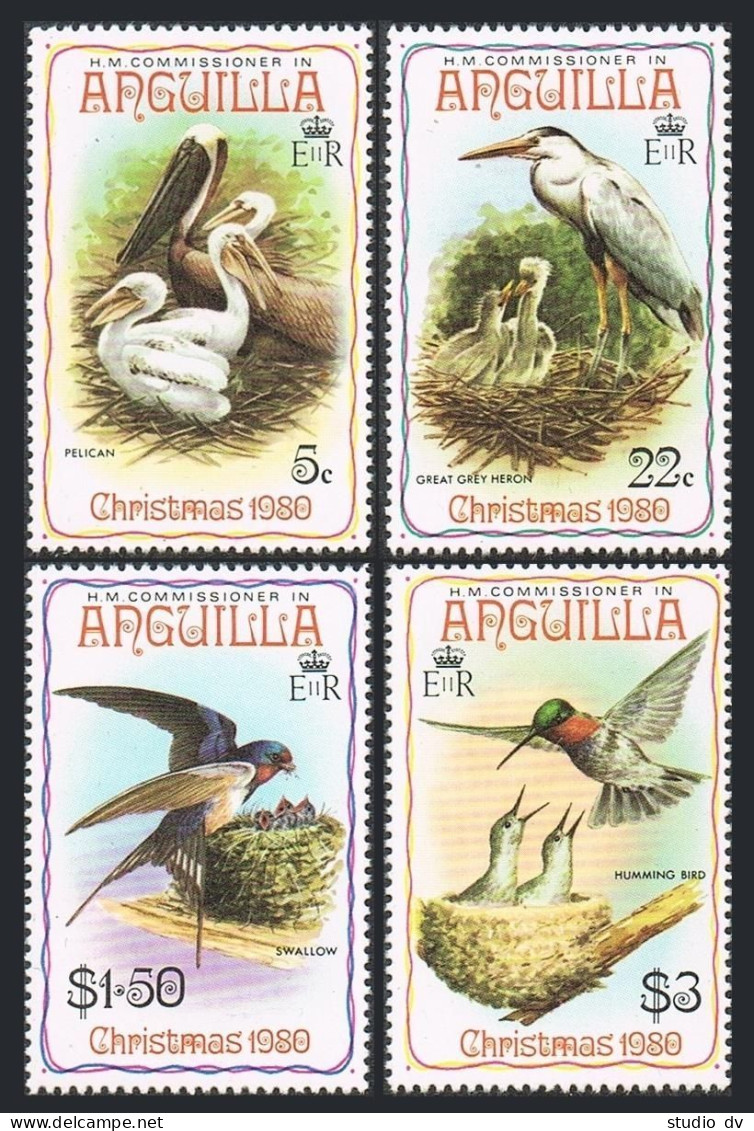 Anguilla 398-401, 401a, Hinged. Mi 396-399, Bl.34. Birds 1980. Pelican, Swallow, - Anguilla (1968-...)