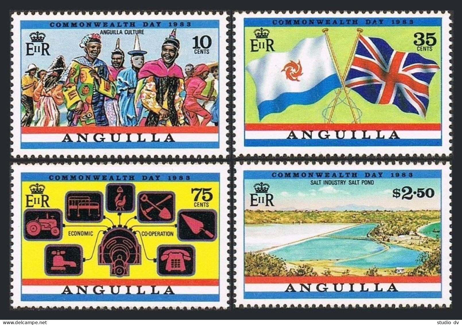 Anguilla 521-524,525,MNH. Commonwealth Day 1983.Carnival,Flags,Cooperation,Map. - Anguilla (1968-...)