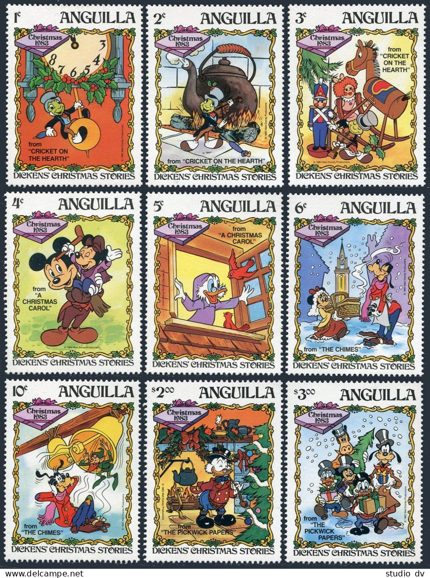 Anguilla 547-555,556,MNH.Michel 557-565,Bl.52.Christmas 1983.Walt Disney.Dickens - Anguilla (1968-...)