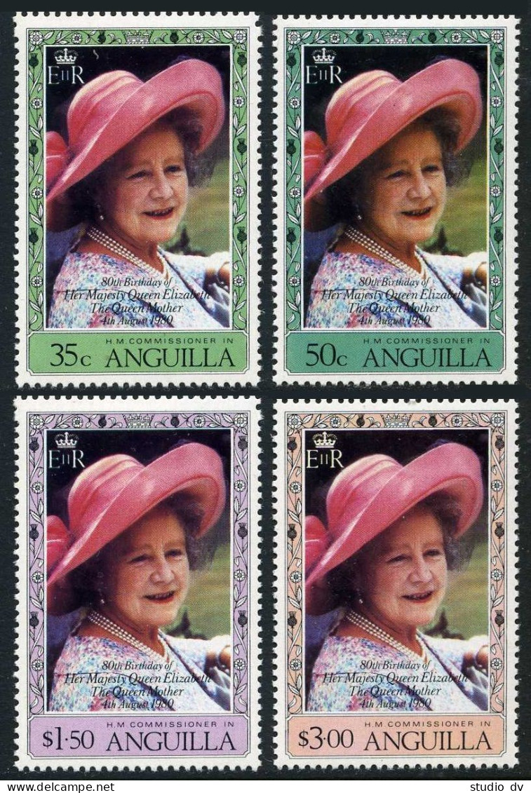 Anguilla 394-397,397a,MNH.Michel 392-395, Bl.33. Queen Mother Elizabeth-80,1980. - Anguilla (1968-...)