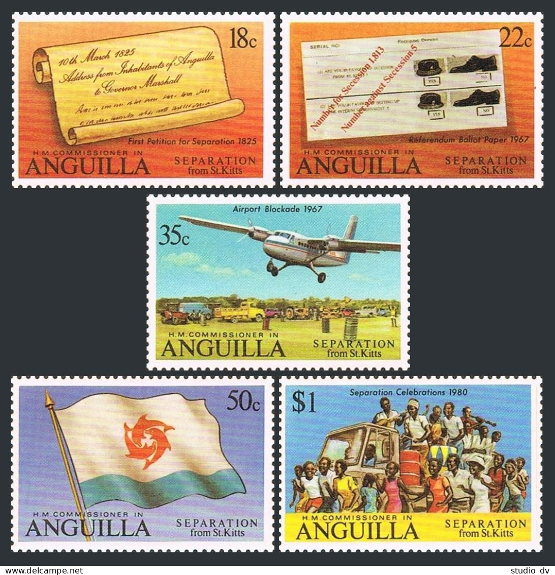 Anguilla 424-428,428a,MNH.Michel 422-426,Bl.35. Separation 1980.Flag,Plane, - Anguilla (1968-...)