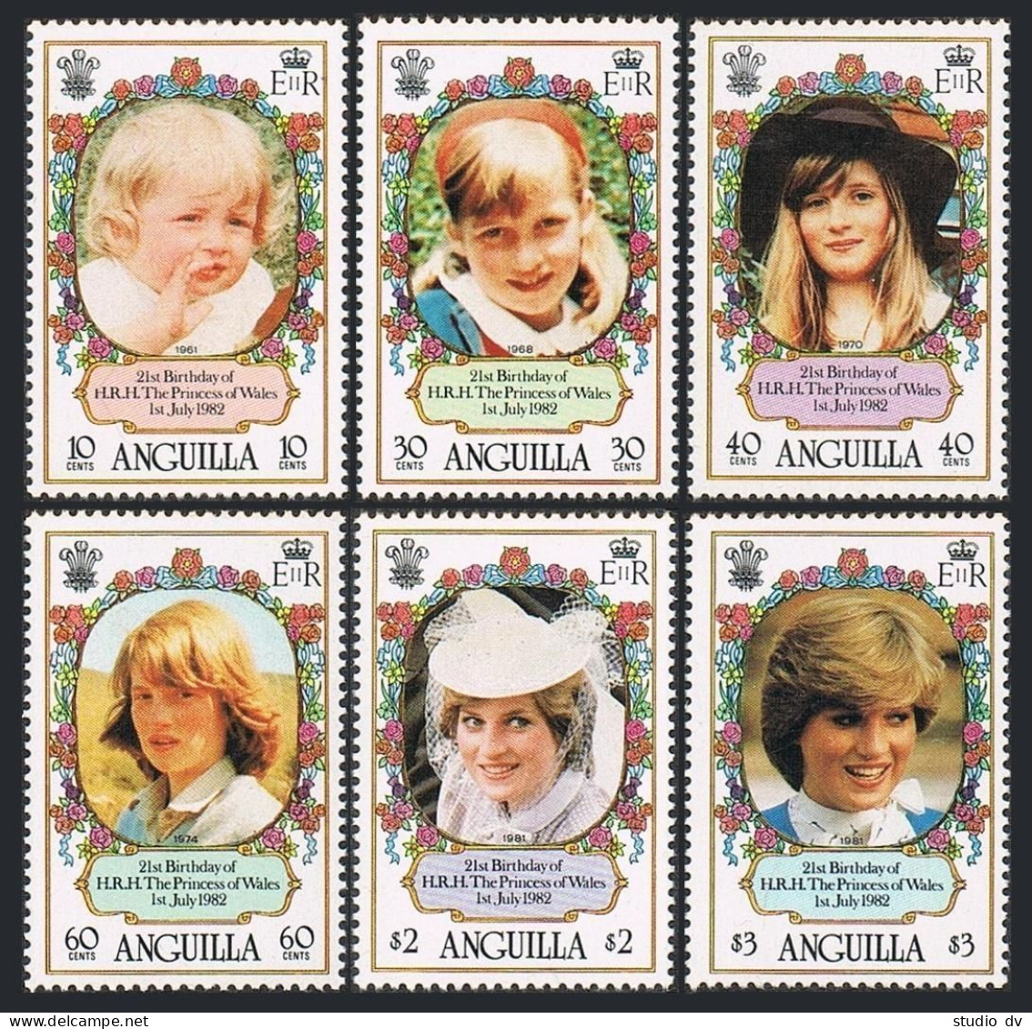 Anguilla 485-490,491,MNH.Michel 483-488,Bl.43. Princess Diana,21th Birthday,1982 - Anguilla (1968-...)