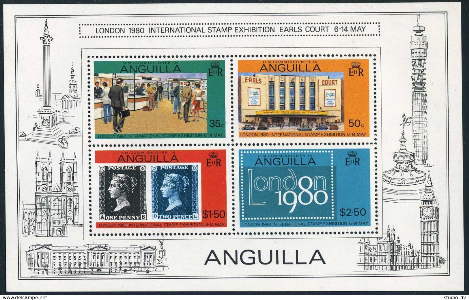 Anguilla 371-374,374a Sheet,MNH.Michel 369-372,Bl.29. PhilEXPO LONDON-1980. - Anguilla (1968-...)