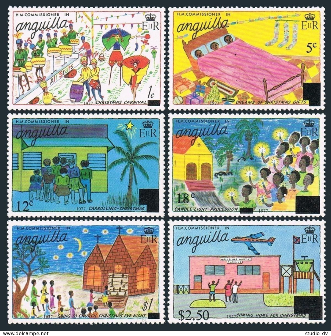 Anguilla 305-310,310a, MNH. Michel 294-299,Bl.19. Christmas 1977,Child Drawings. - Anguilla (1968-...)