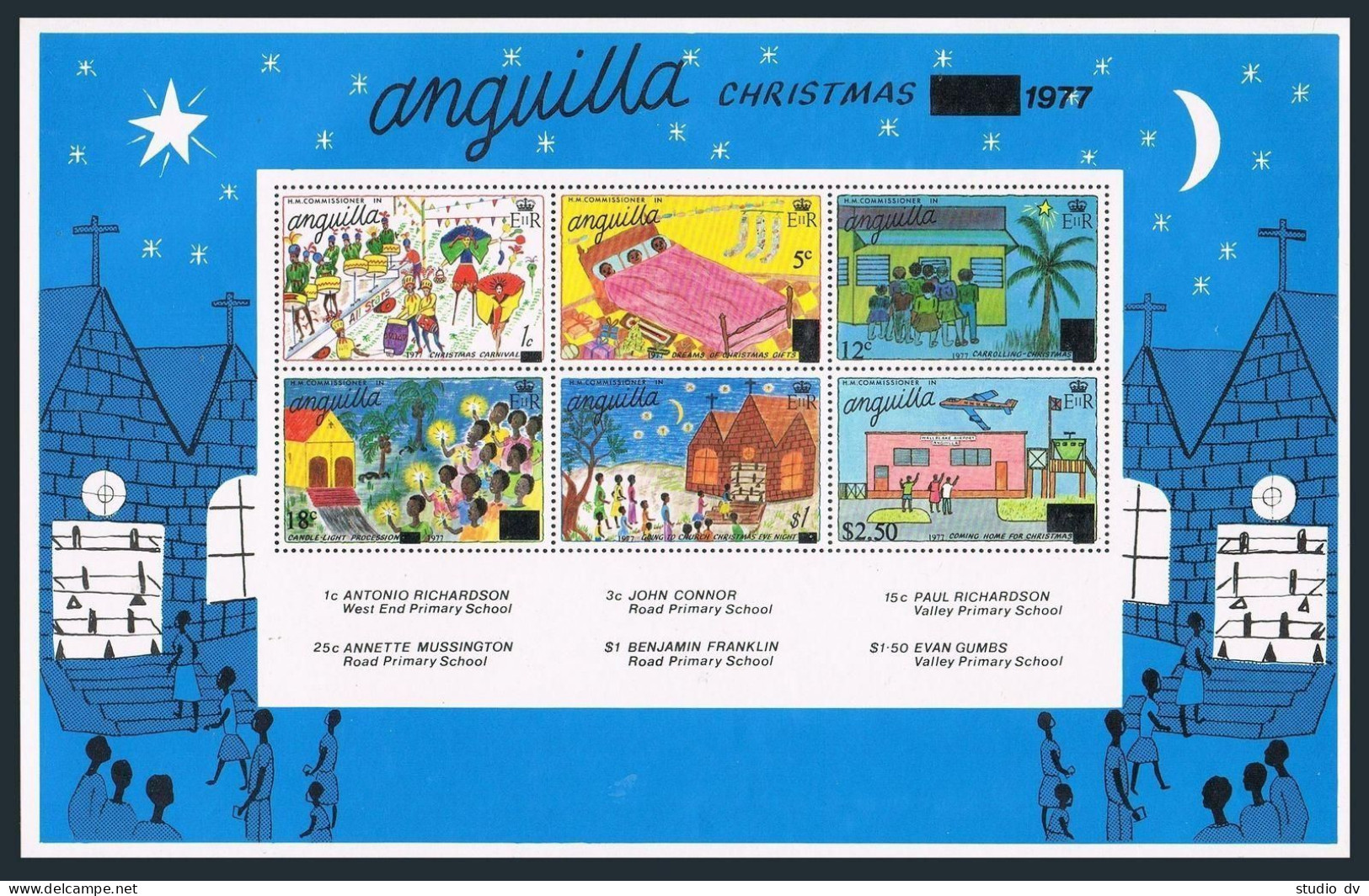 Anguilla 305-310,310a, MNH. Michel 294-299,Bl.19. Christmas 1977,Child Drawings. - Anguilla (1968-...)