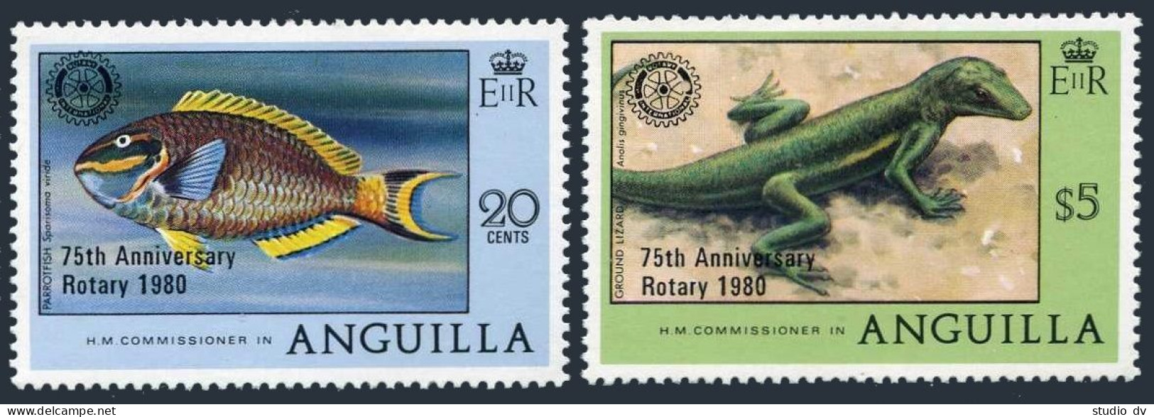 Anguilla 389-390, MNH. Michel 387-388. Rotary Intl,75th Ann. Parrot-fish,Lizard. - Anguilla (1968-...)