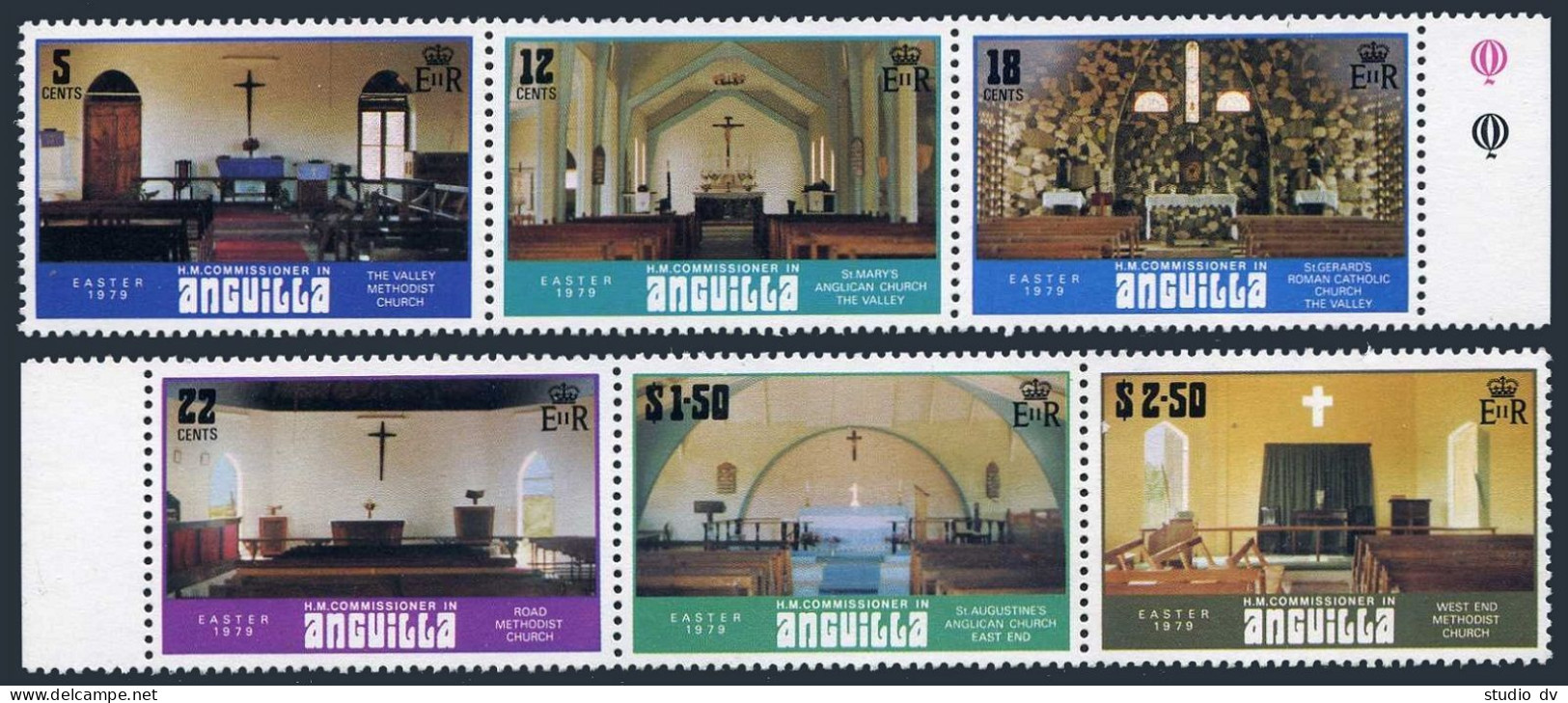 Anguilla 343-348, MNH. Michel 341-346. Easter 1979, Church Interiors. - Anguilla (1968-...)