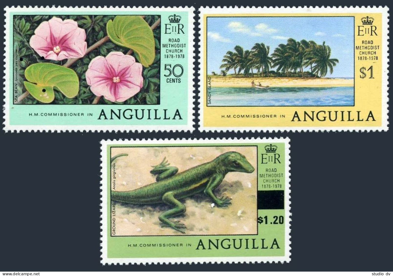 Anguilla 322-324,MNH.Michel 318-319,321. Road Methodist Church,1978.Lizard,Flora - Anguilla (1968-...)