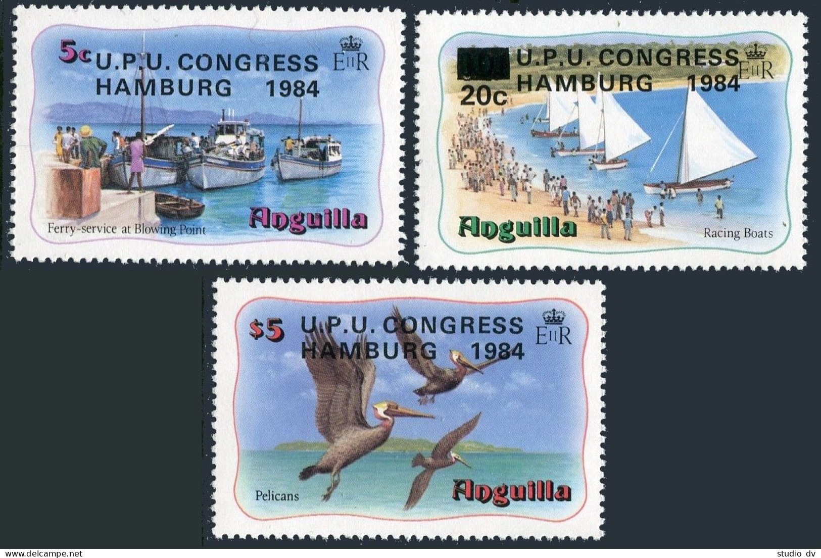 Anguilla 606-608,MNH.Michel 604-606. UPU CONGRESS HAMBURG-1984.Pelican,ships. - Anguilla (1968-...)