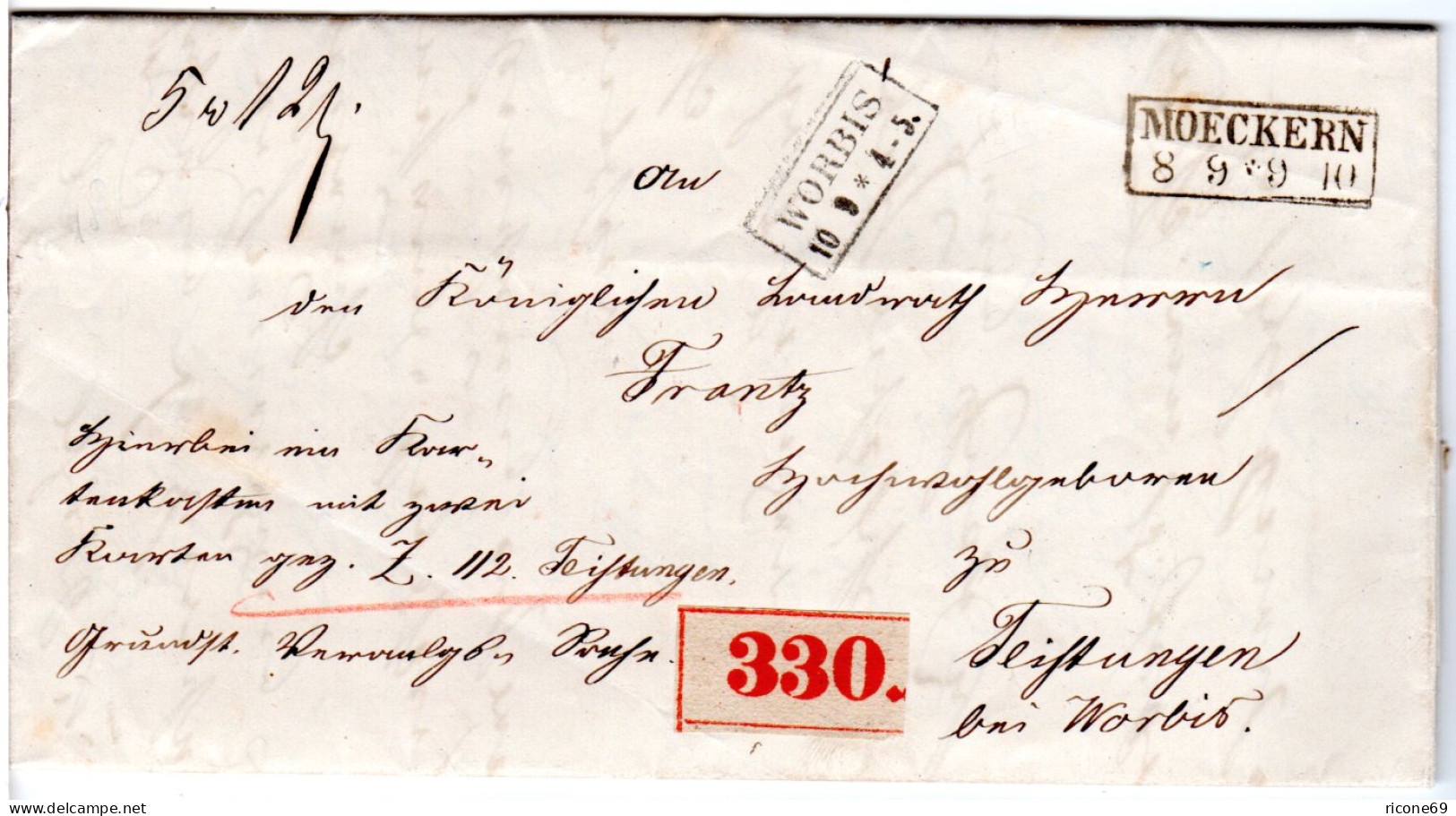 Preussen 1862, R2 MOECKERN U. Worbis Auf Paket Brief N. Teistungen - Storia Postale