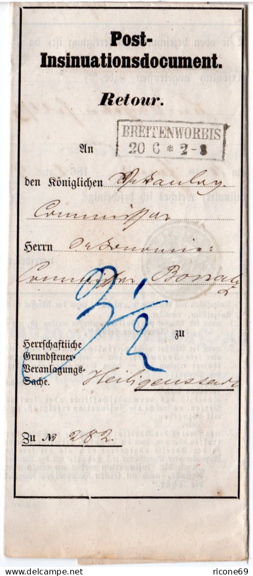 Preussen 1862, R2 Breitenworbis Auf Post-Insinuationsdocument, Porto 3 1/2 SGr. - Briefe U. Dokumente