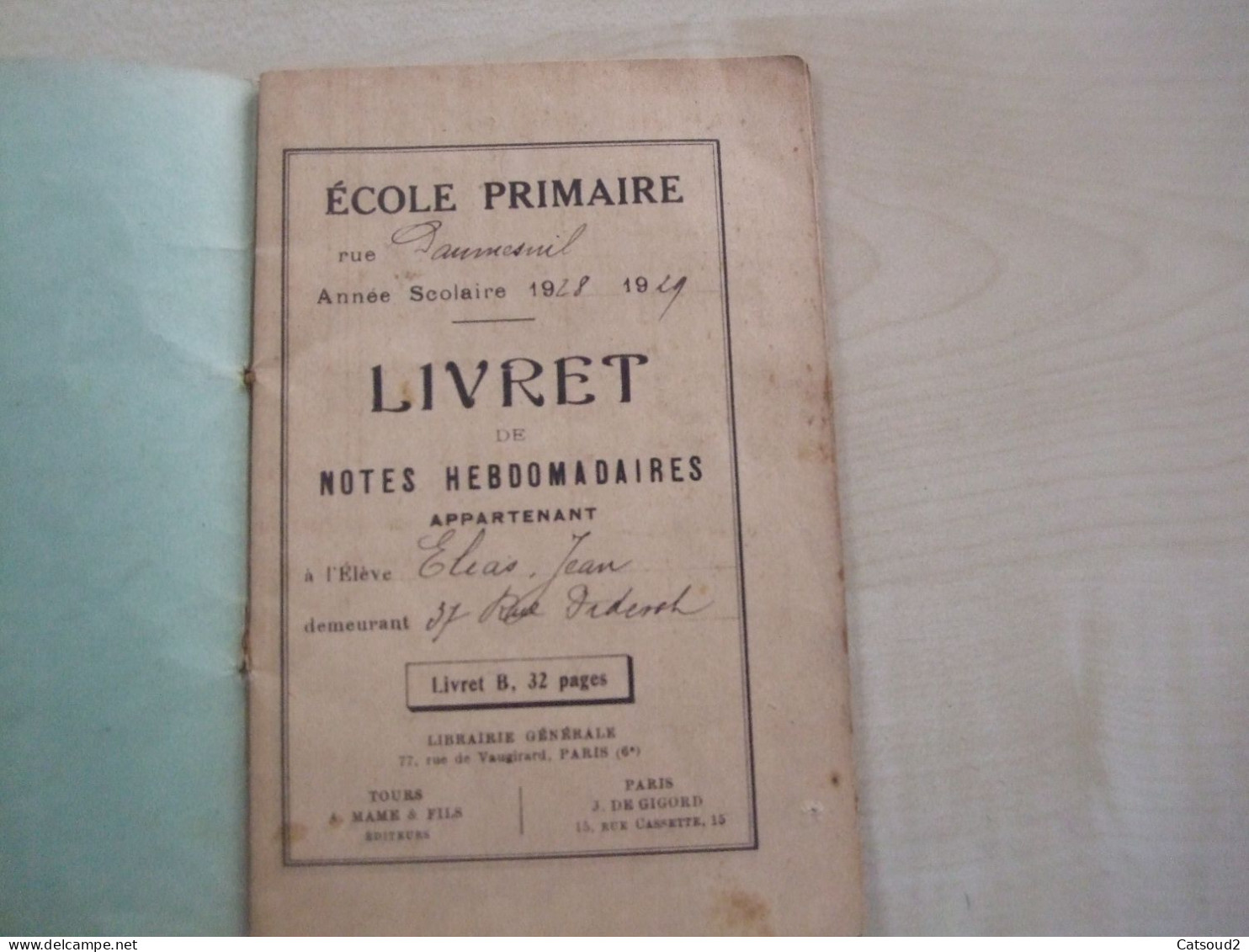 Ancien Livret De Note ECOLE PRIMAIRE DE DAUMESNIL 1928/1929 - Diplome Und Schulzeugnisse