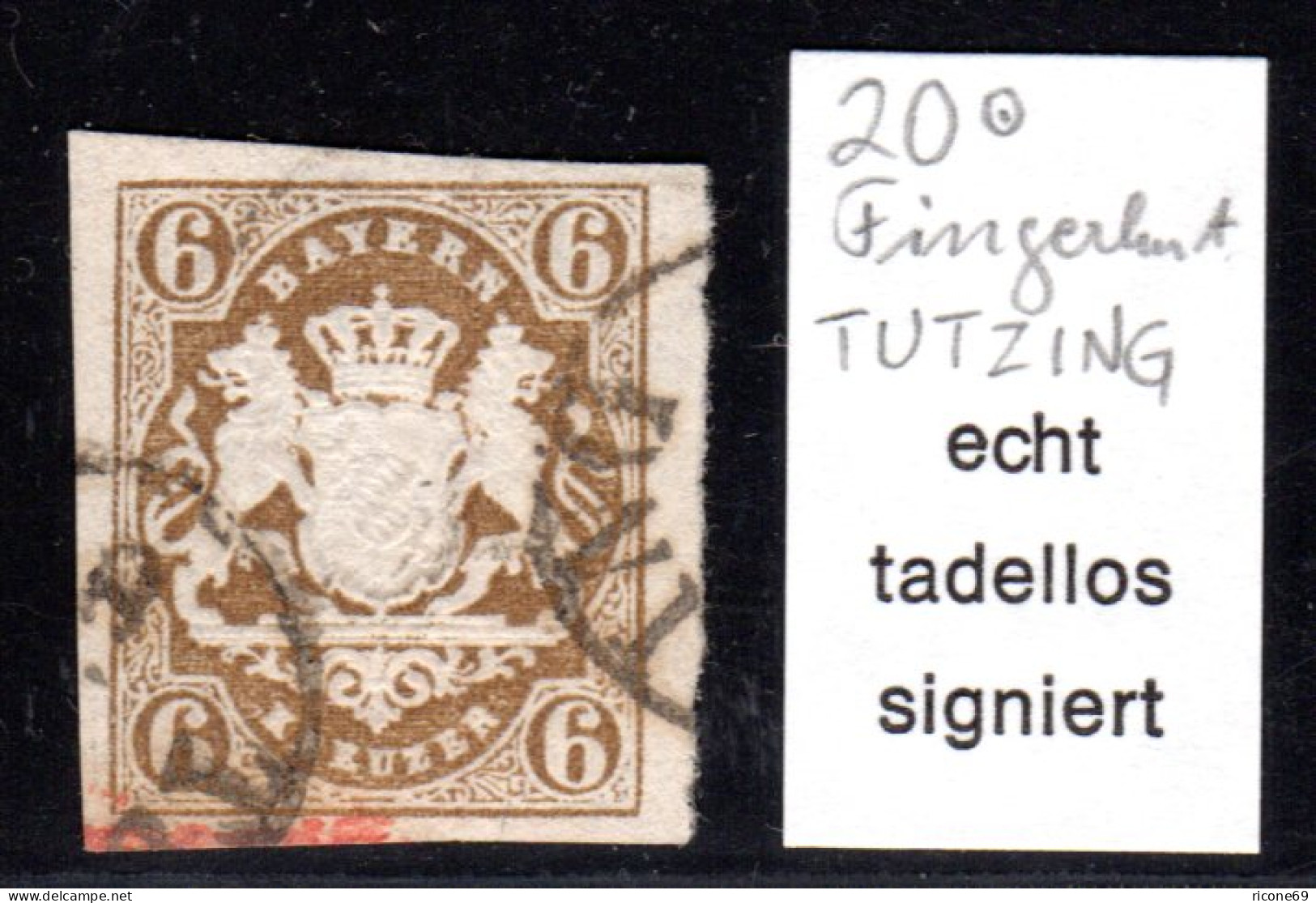 Bayern 20, Breitrandige 6 Kr. Braun M. Fingerhutstpl. TUTZING (Sem 200). Geprüft - Oblitérés