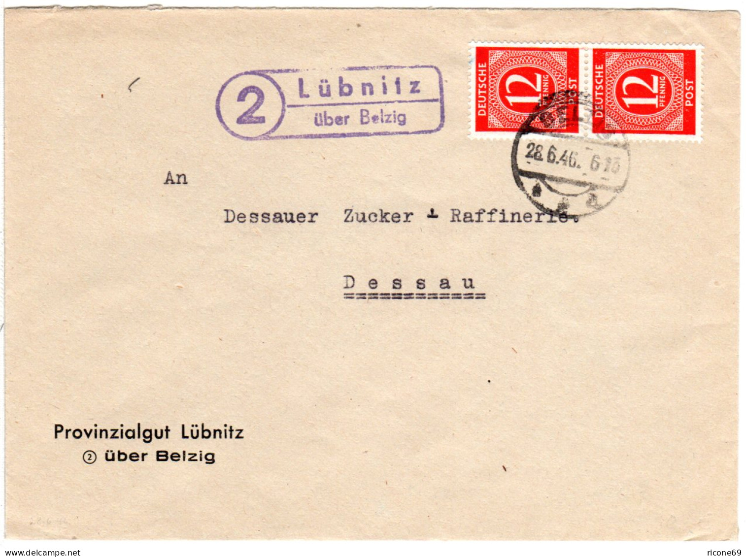 1946, Landpost Stpl. 2 LÜBNITZ über Belzig Auf  Brief M. 2x12 Pf - Autres & Non Classés