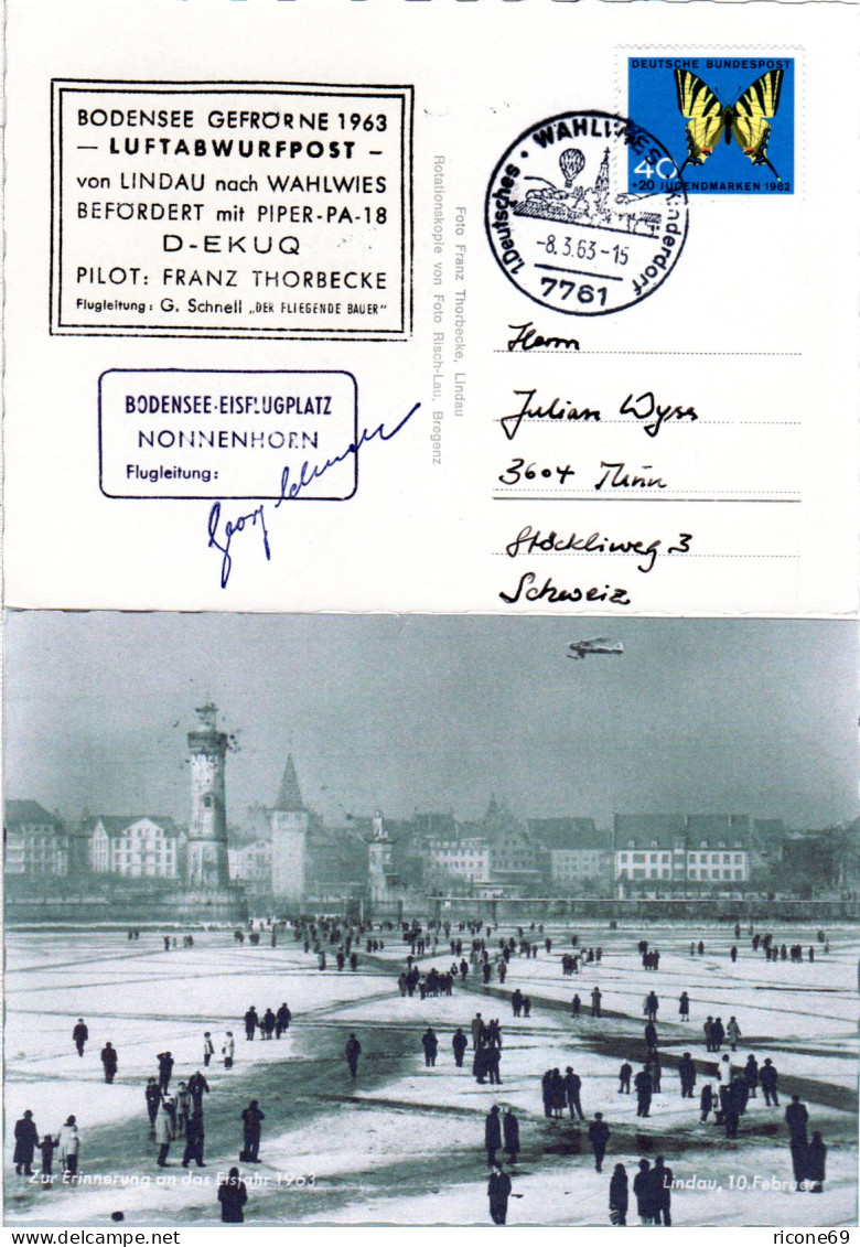 BRD 1963, Kinderdorf Bordpost Bodensee-Eisflugplatz Nonnenhorn, Luftabwurfpost  - Airmail & Zeppelin