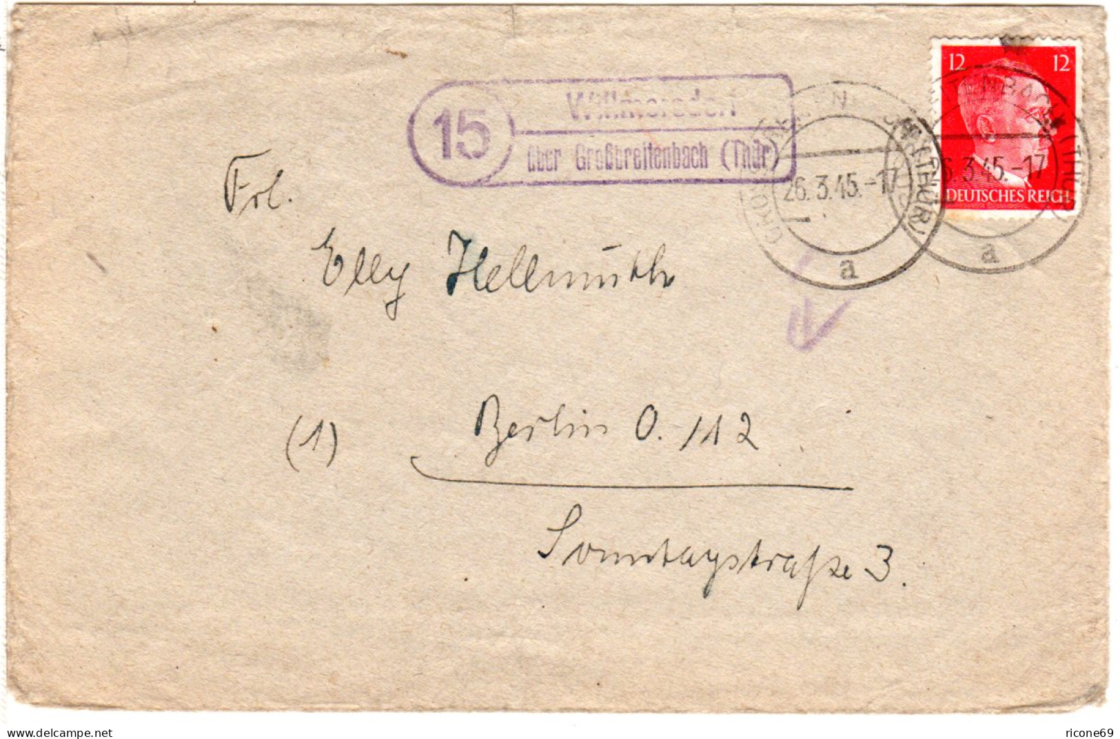 DR 1945, Landpoststempel WILLMERSDORF über Großbreitenbach Auf Brief M. 12 Pf.  - Covers & Documents