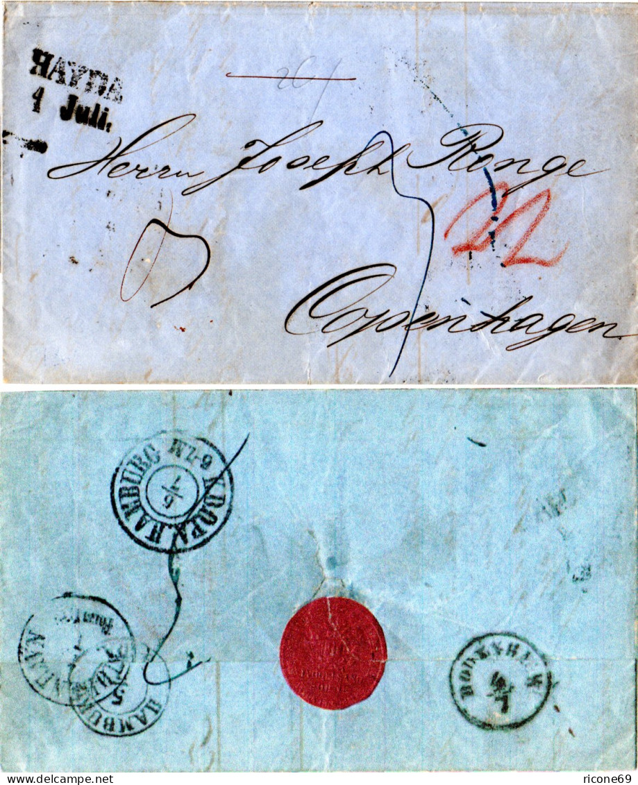 Österreich 1861, Böhmen-L2 HAYDA Auf Porto Brief N. Dänemark. - Lettres & Documents