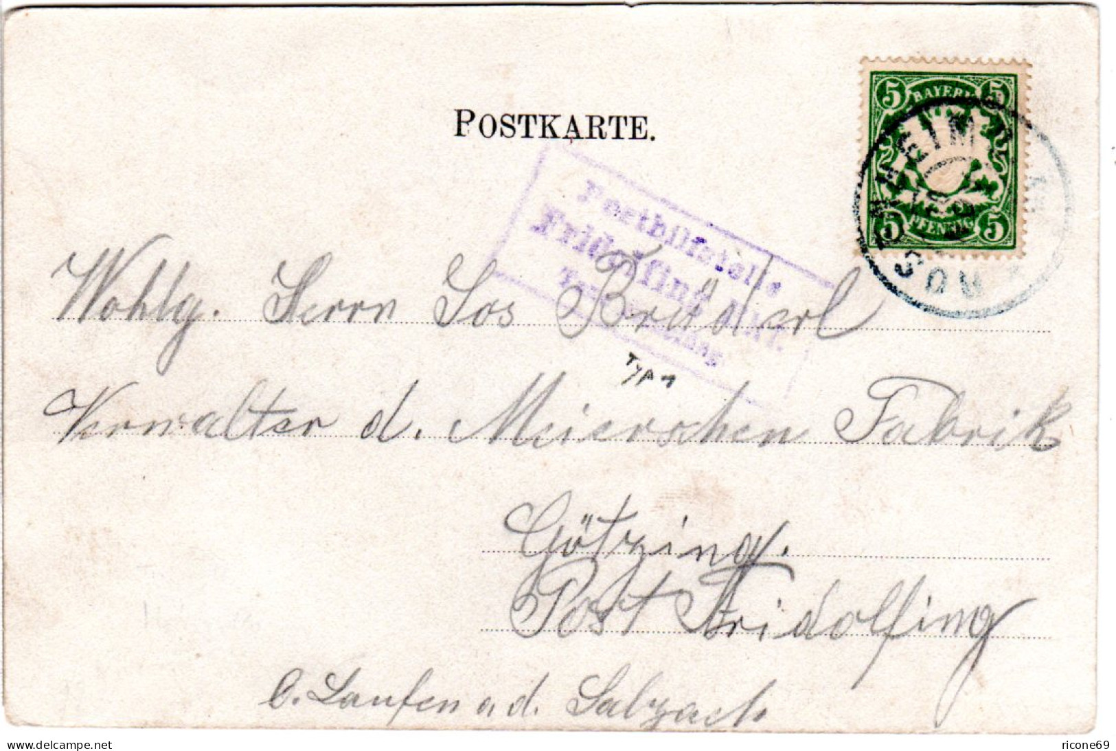 Bayern 1902, Posthilfstelle FRIDOLFING BHF. Taxe Fridolfing Auf AK M. 5 Pf. - Covers & Documents